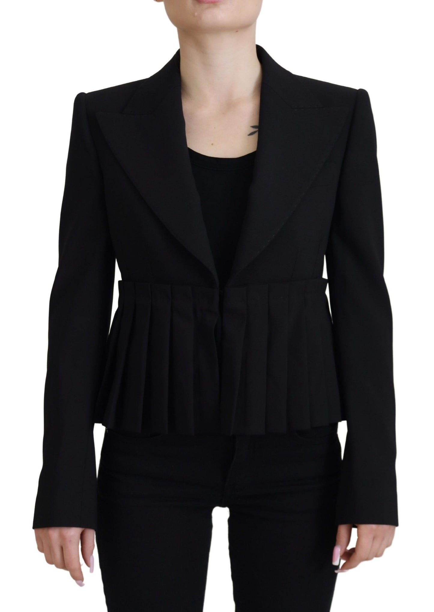 Dolce & Gabbana Elegant Black Stretch Wool Blazer IT38 / XS