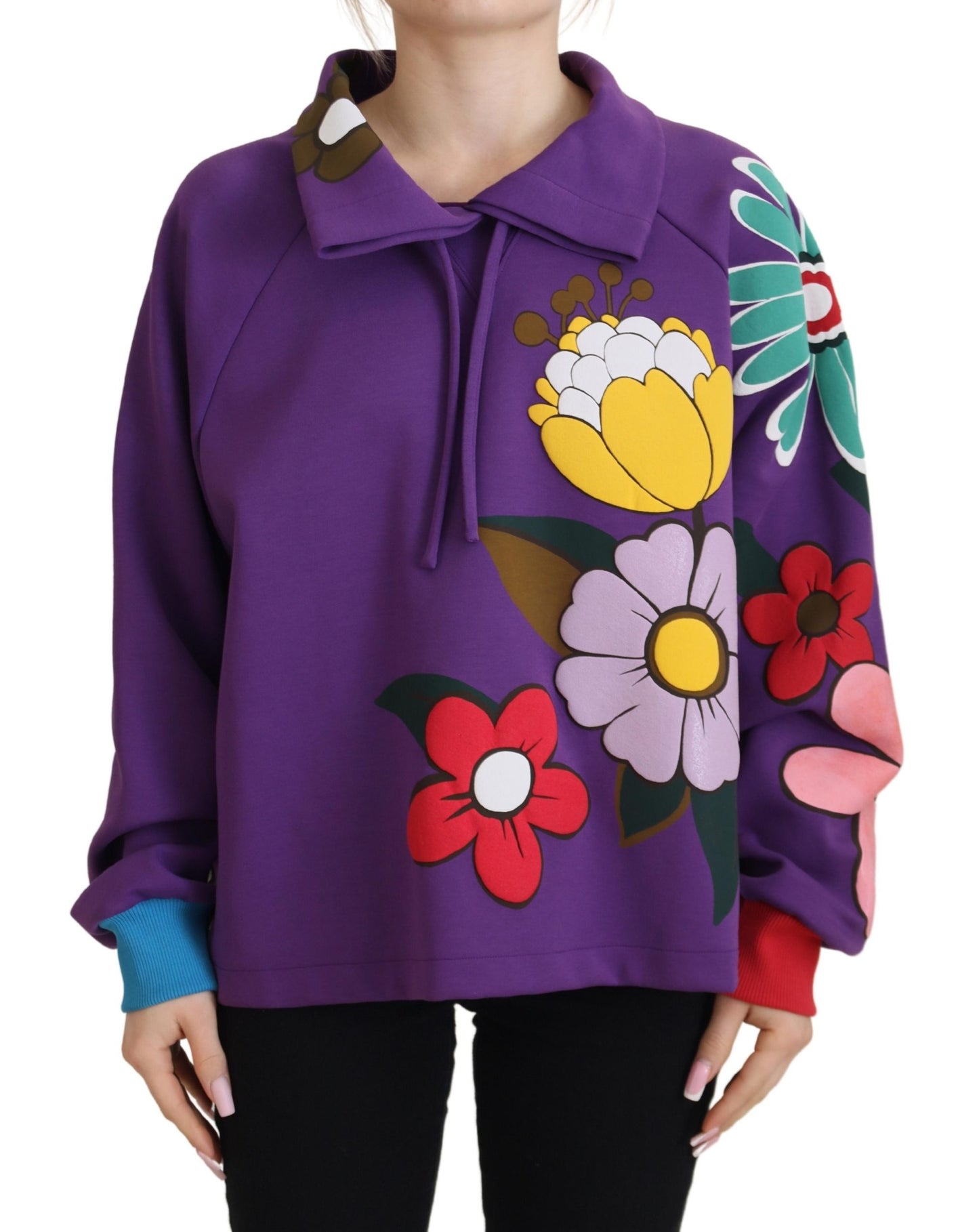 Dolce & Gabbana Elegant Purple Floral Pullover Sweater IT38 / XS