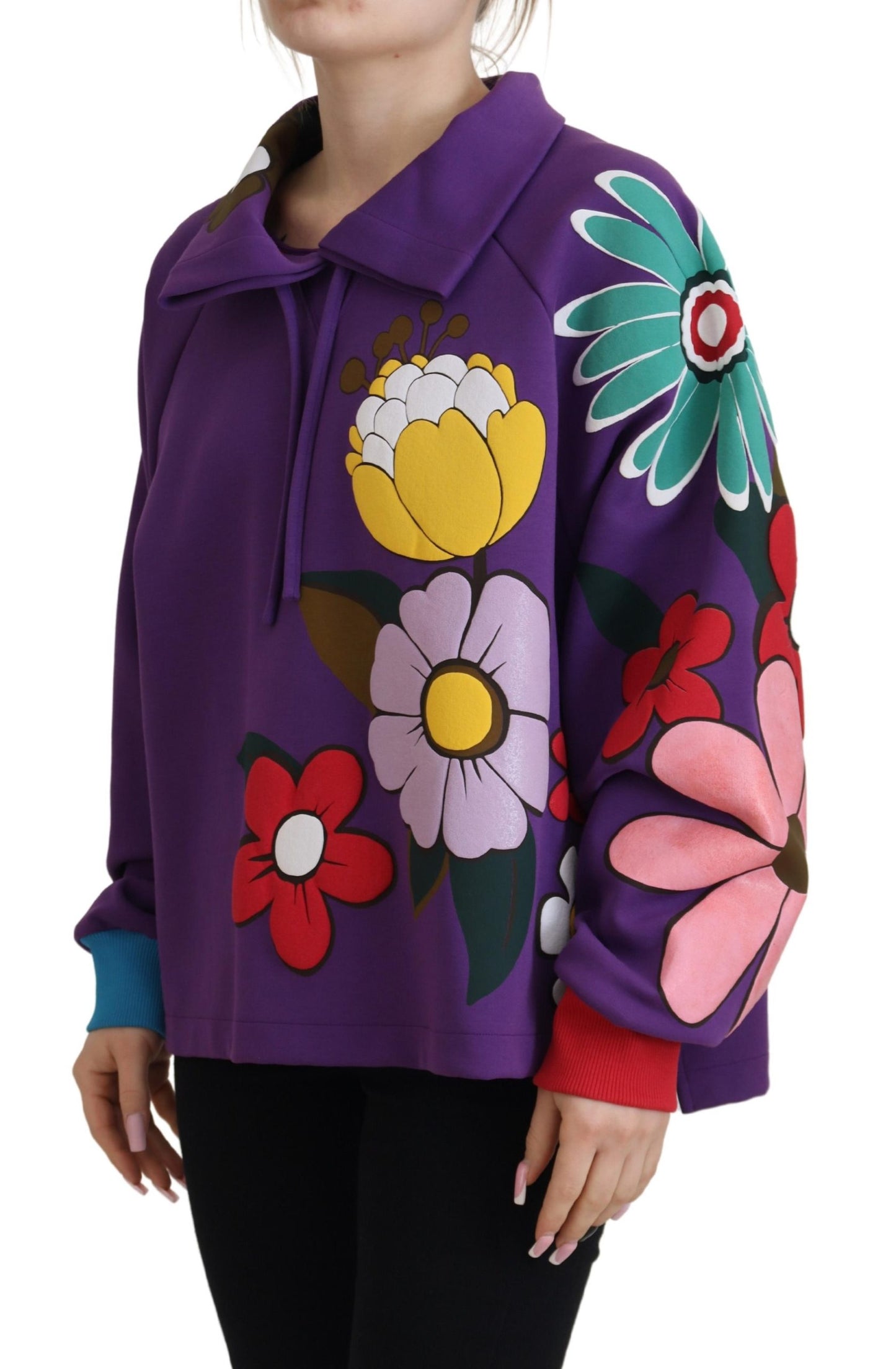 Dolce & Gabbana Elegant Purple Floral Pullover Sweater IT38 / XS