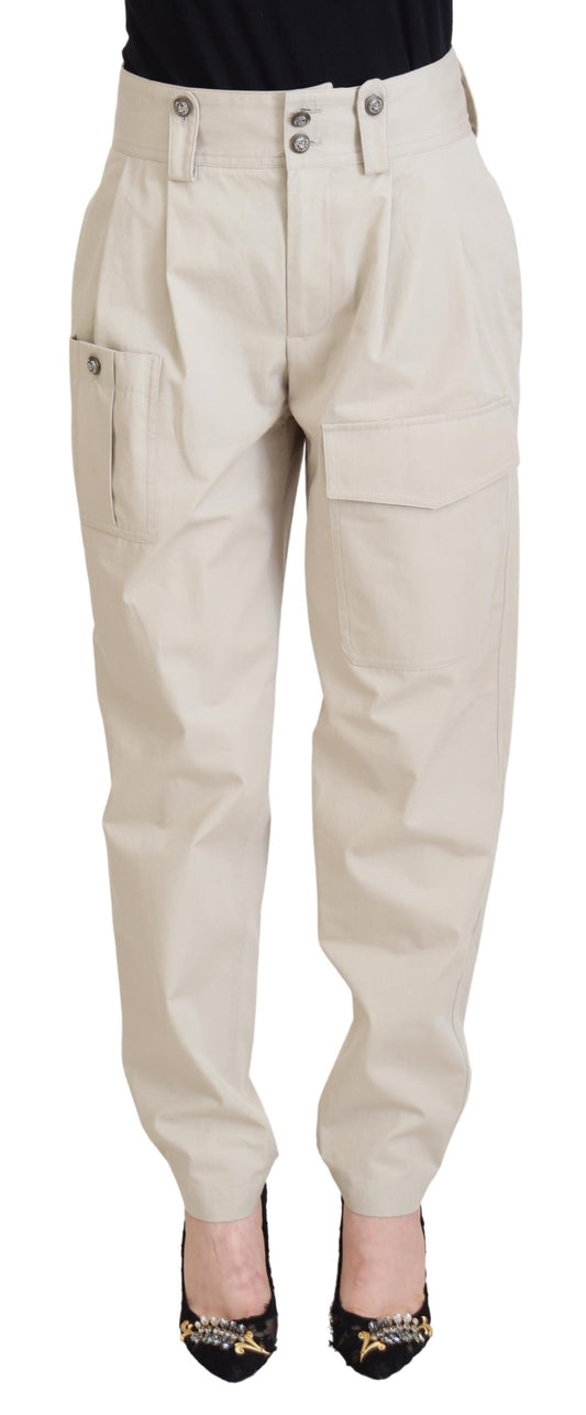 Dolce & Gabbana Chic Beige Cotton Trousers for Elegant Comfort IT36 / XXS