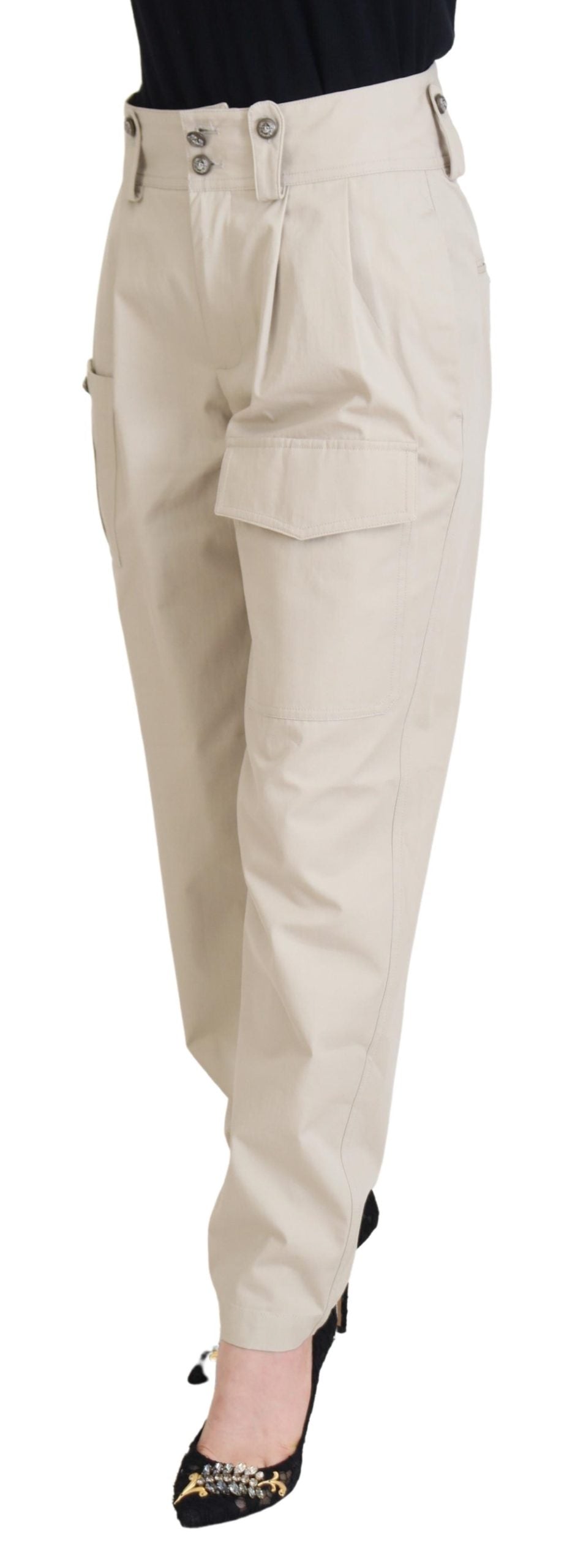 Dolce & Gabbana Chic Beige Cotton Trousers for Elegant Comfort IT36 / XXS