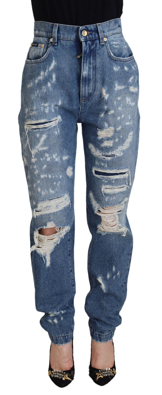 Dolce & Gabbana Chic Tattered Denim Pants - Indigo Essence IT36 / XXS