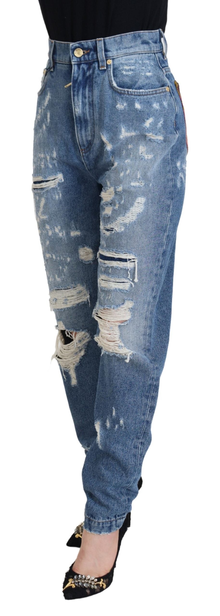 Dolce & Gabbana Chic Tattered Denim Pants - Indigo Essence IT36 / XXS