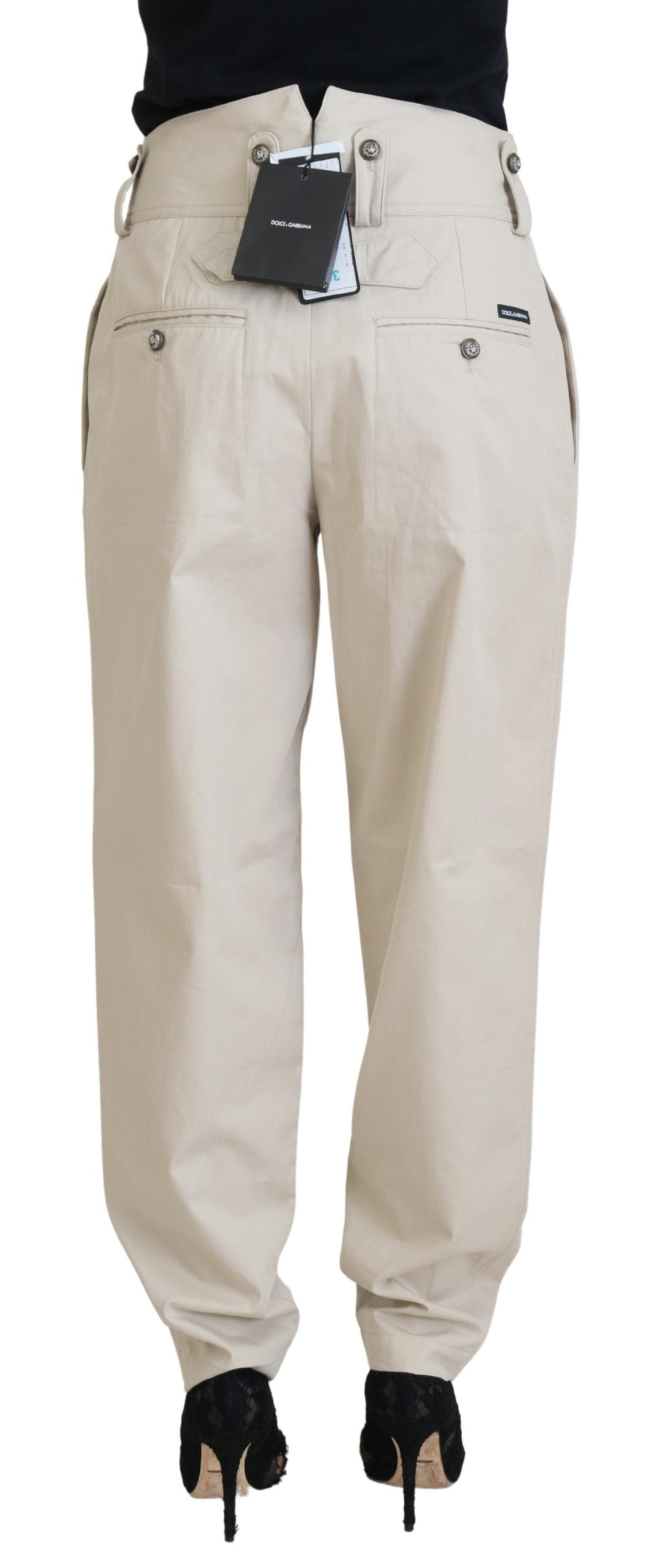 Dolce & Gabbana Elegant Beige Cotton Trousers IT38 / XS