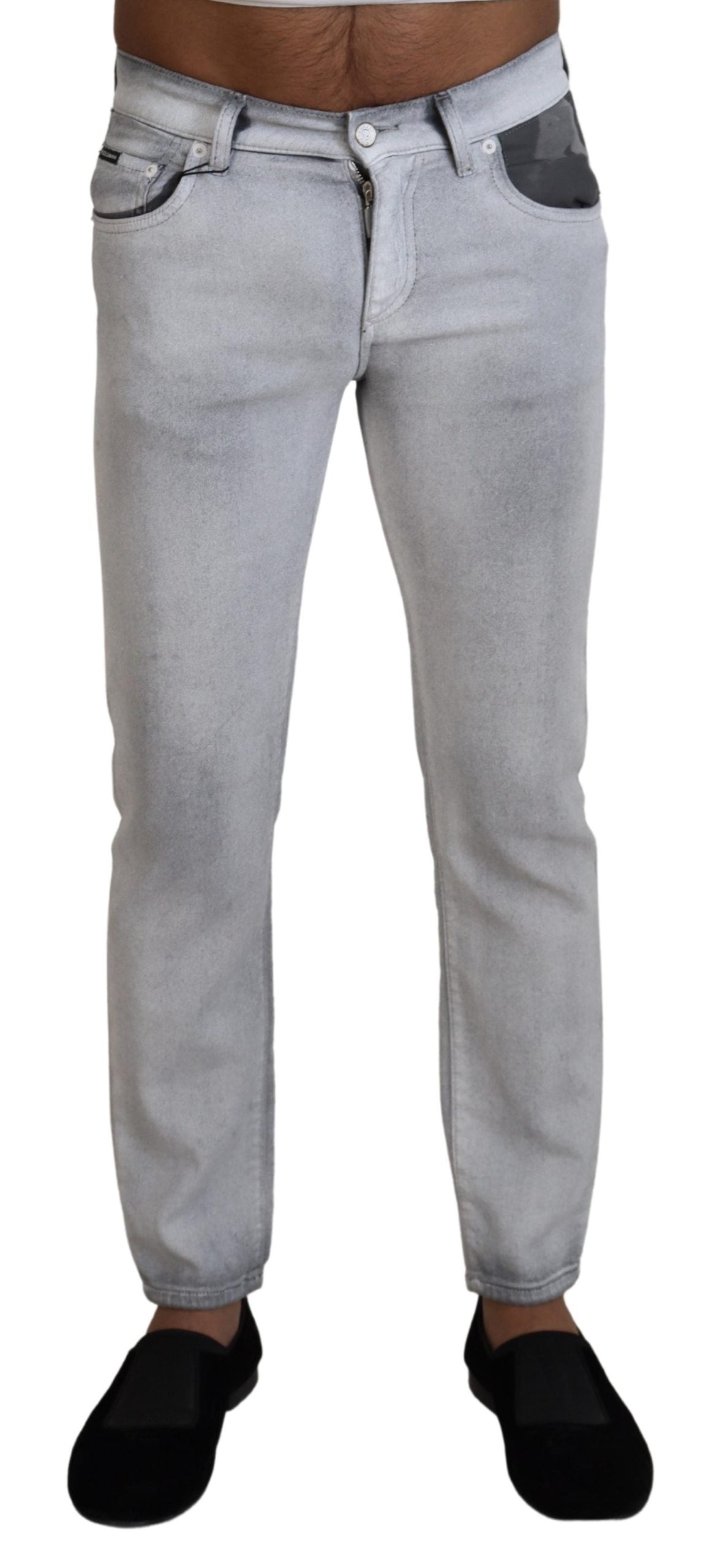 Dolce & Gabbana Elegant Gray Washed Cotton Blend Pants IT46 / S