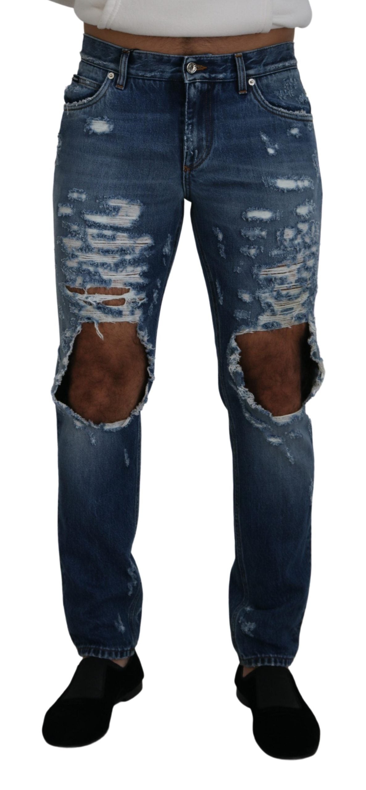 Dolce & Gabbana Chic Tattered Denim Pants for the Modern Man IT48 / M