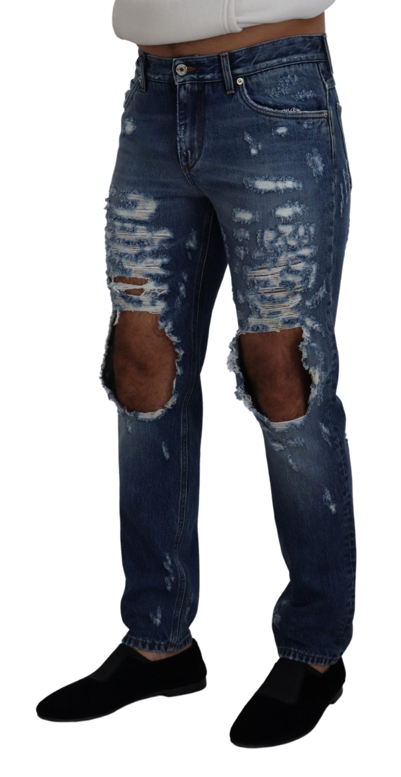 Dolce & Gabbana Chic Tattered Denim Pants for the Modern Man IT48 / M