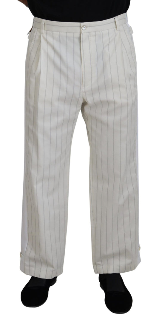 Dolce & Gabbana Elegant White Striped MainLine Trousers IT56 / XL