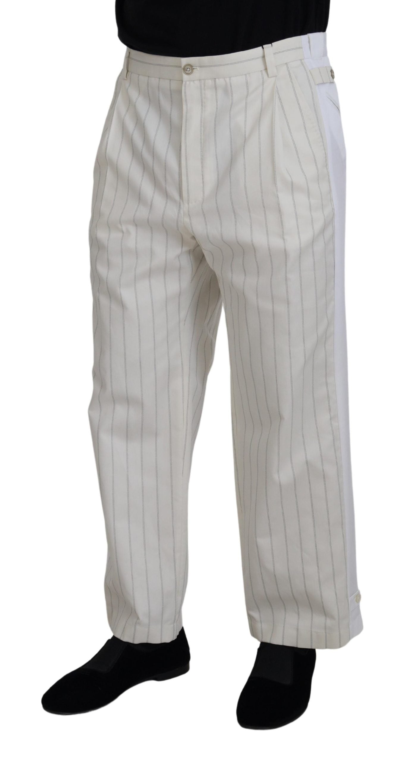 Dolce & Gabbana Elegant White Striped MainLine Trousers IT56 / XL