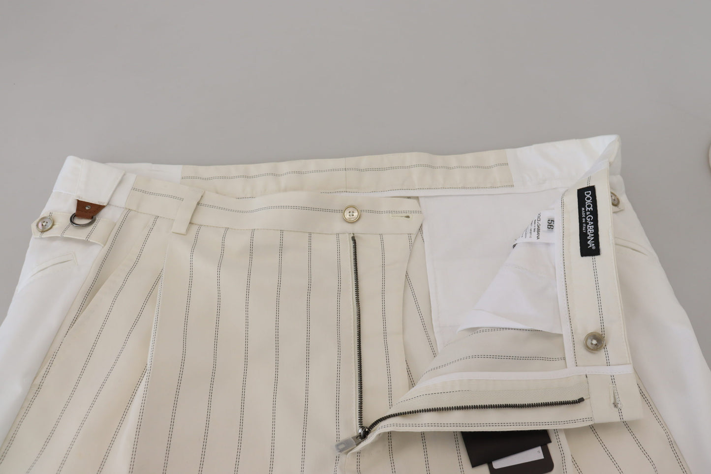 Dolce & Gabbana Elegant White Striped MainLine Trousers IT56 / XL