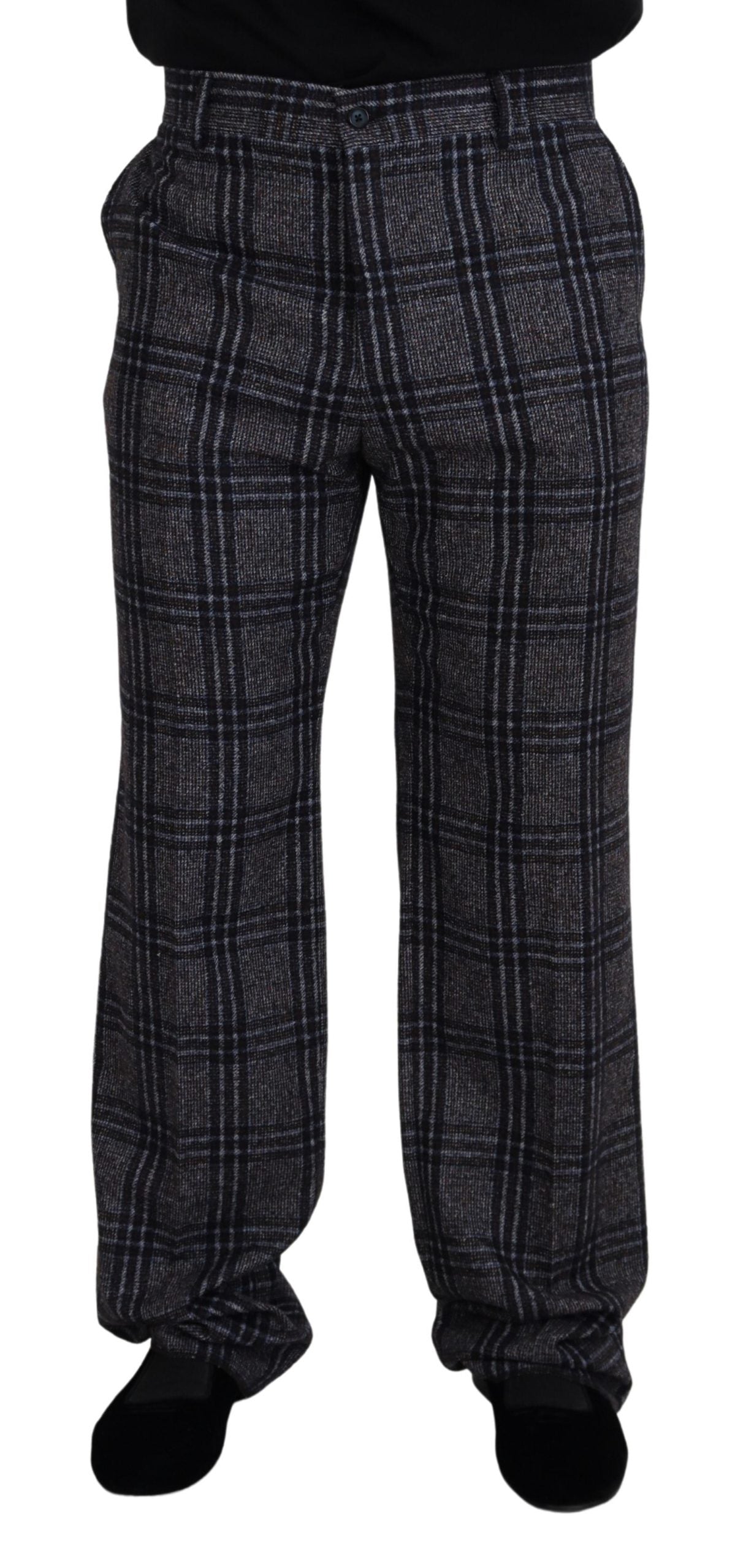 Dolce & Gabbana Elegant Gray Checkered Alpaca Blend Pants IT54 / XL