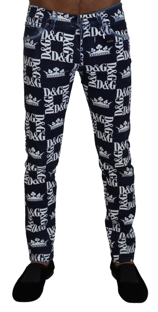 Dolce & Gabbana Elegant Crown Print Denim Pants IT48 / M