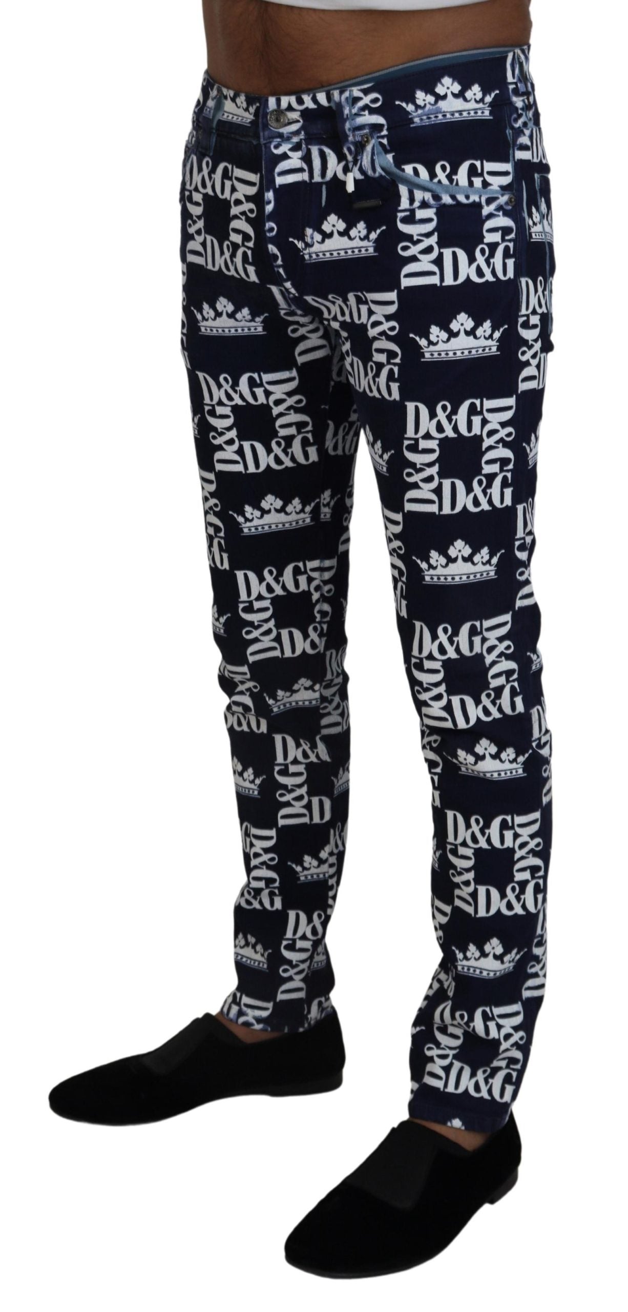 Dolce & Gabbana Elegant Crown Print Denim Pants IT48 / M