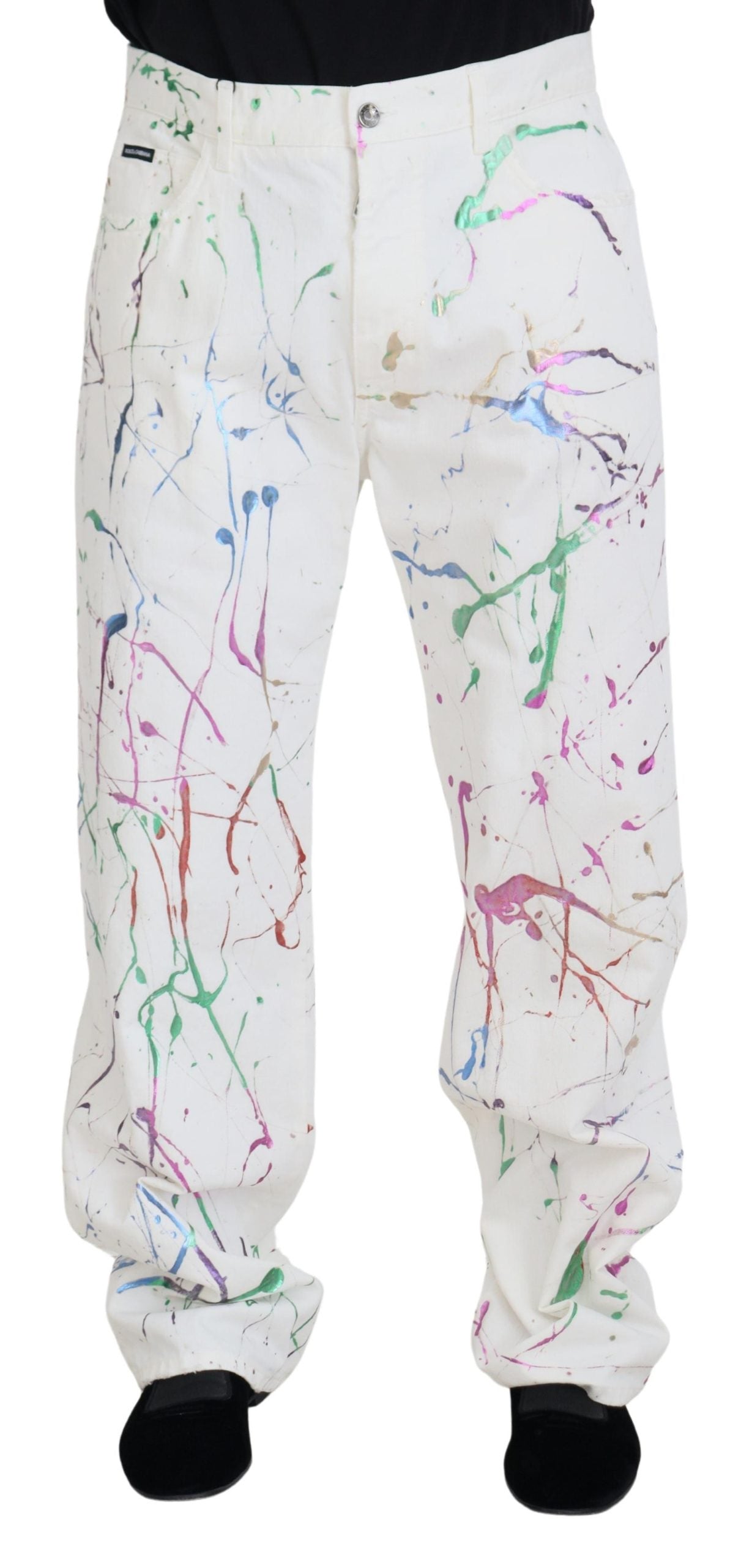 Dolce & Gabbana Chic White Splash Print Denim Pants IT48 / M