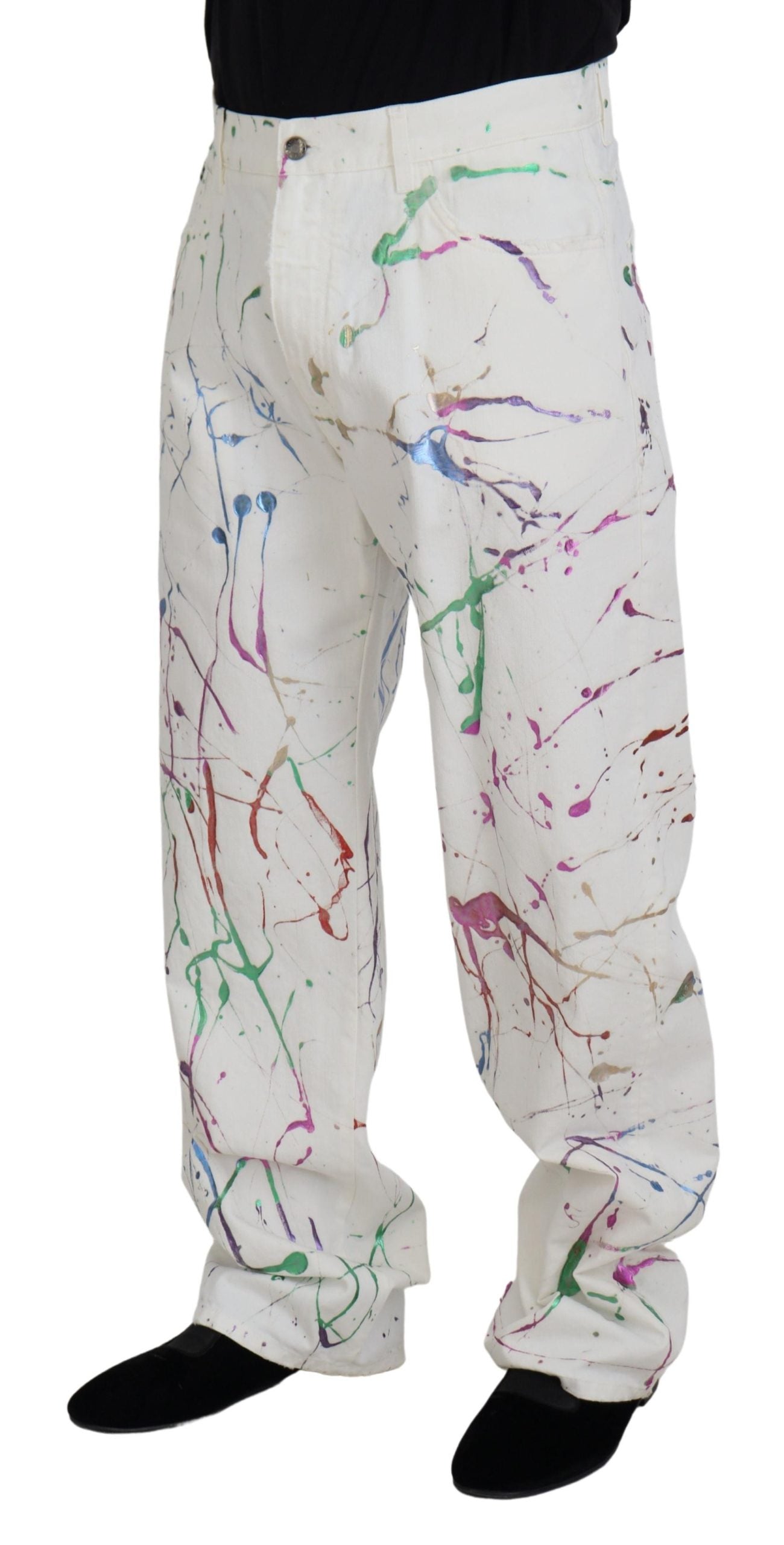 Dolce & Gabbana Chic White Splash Print Denim Pants IT48 / M