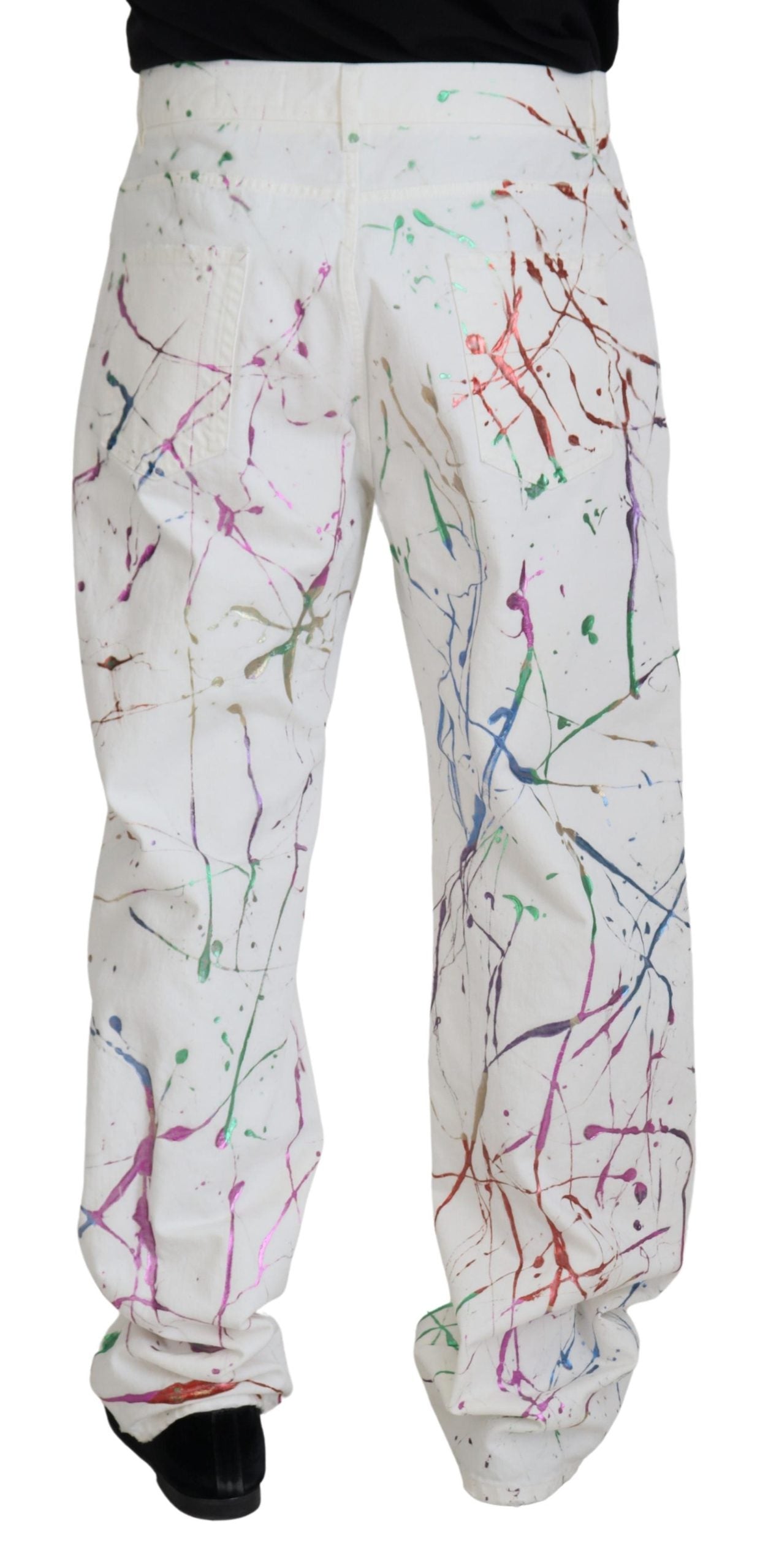 Dolce & Gabbana Chic White Splash Print Denim Pants IT48 / M