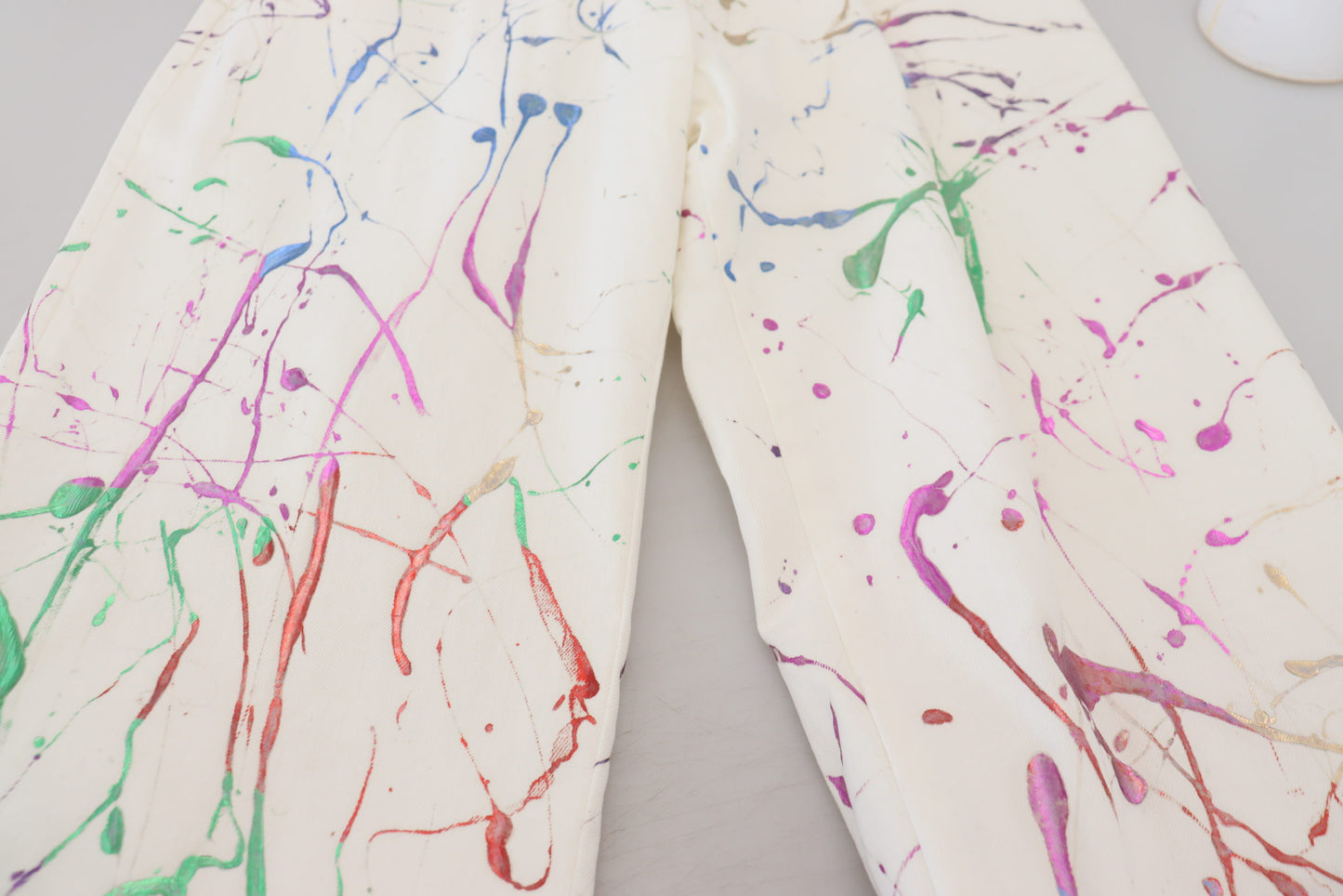 Dolce & Gabbana Chic White Splash Print Denim Pants IT48 / M