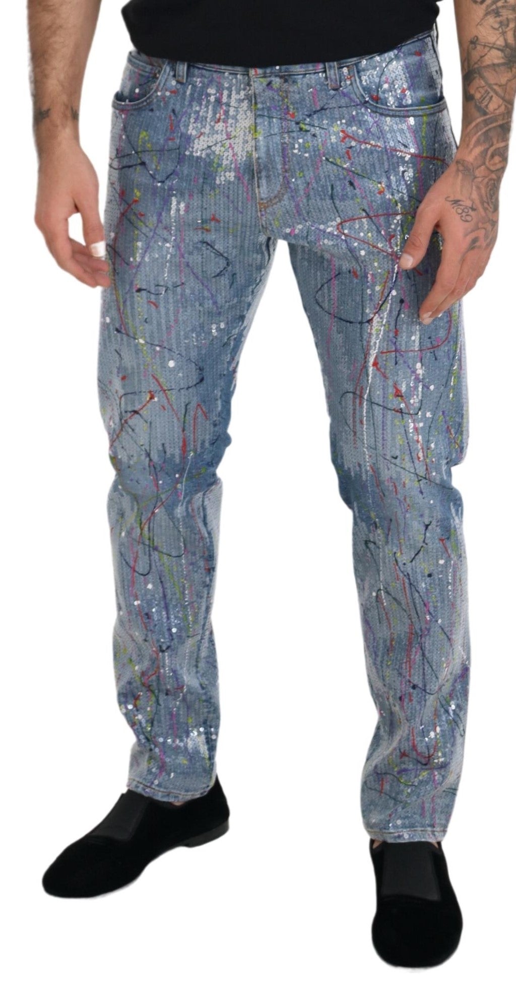 Dolce & Gabbana Exquisite Color Splash Denim Pants IT48 / M