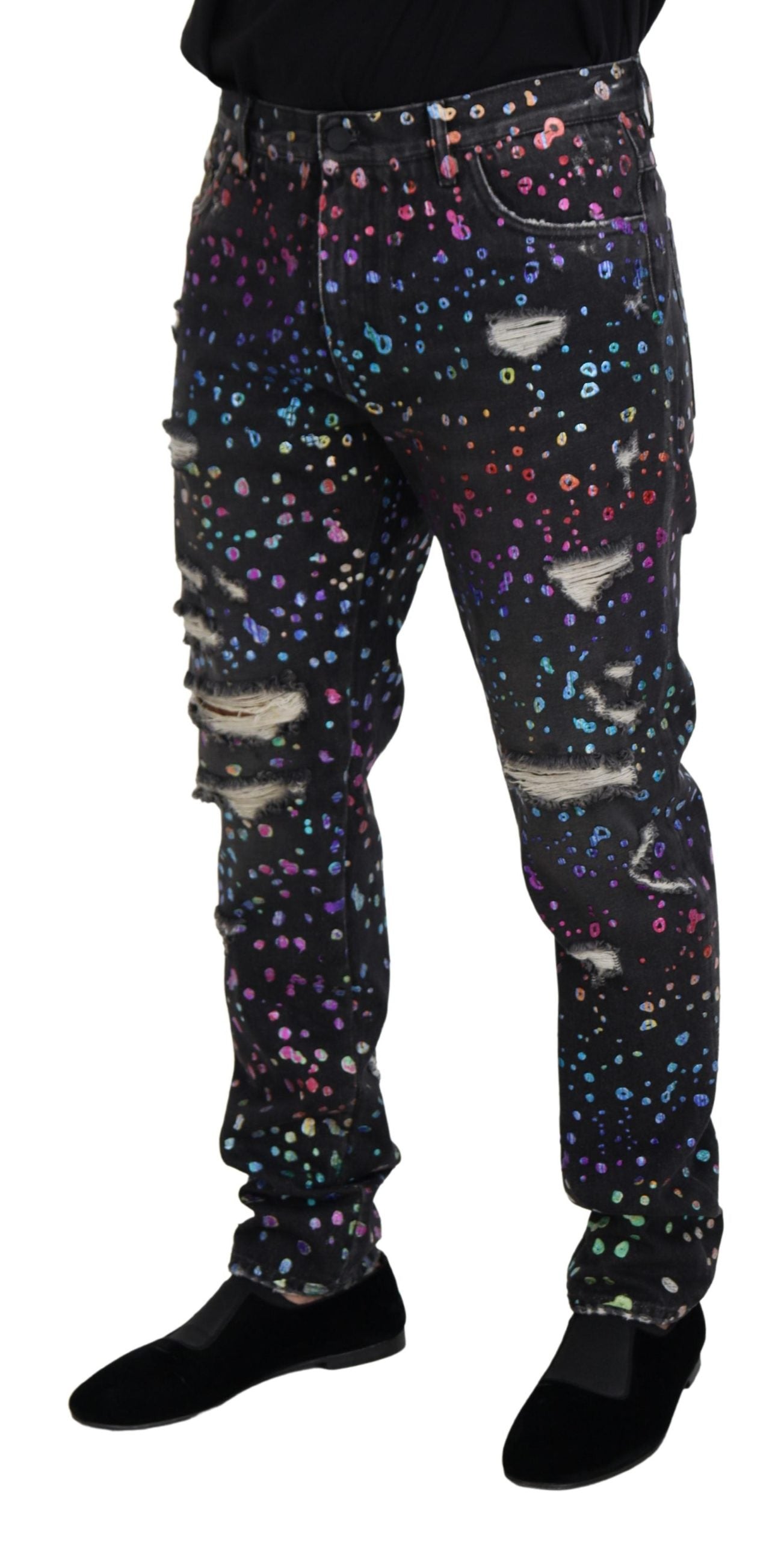 Dolce & Gabbana Elegant Multicolor Printed Denim Pants IT50 / L