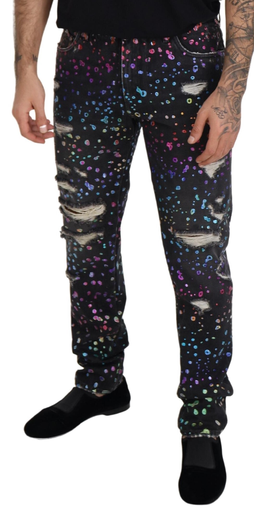 Dolce & Gabbana Elegant Multicolor Printed Denim Pants IT50 / L