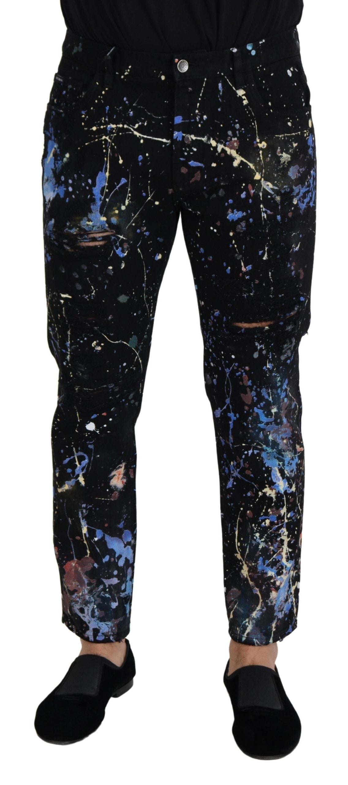 Dolce & Gabbana Exquisite Color Splash Print Denim Pants IT48 / M