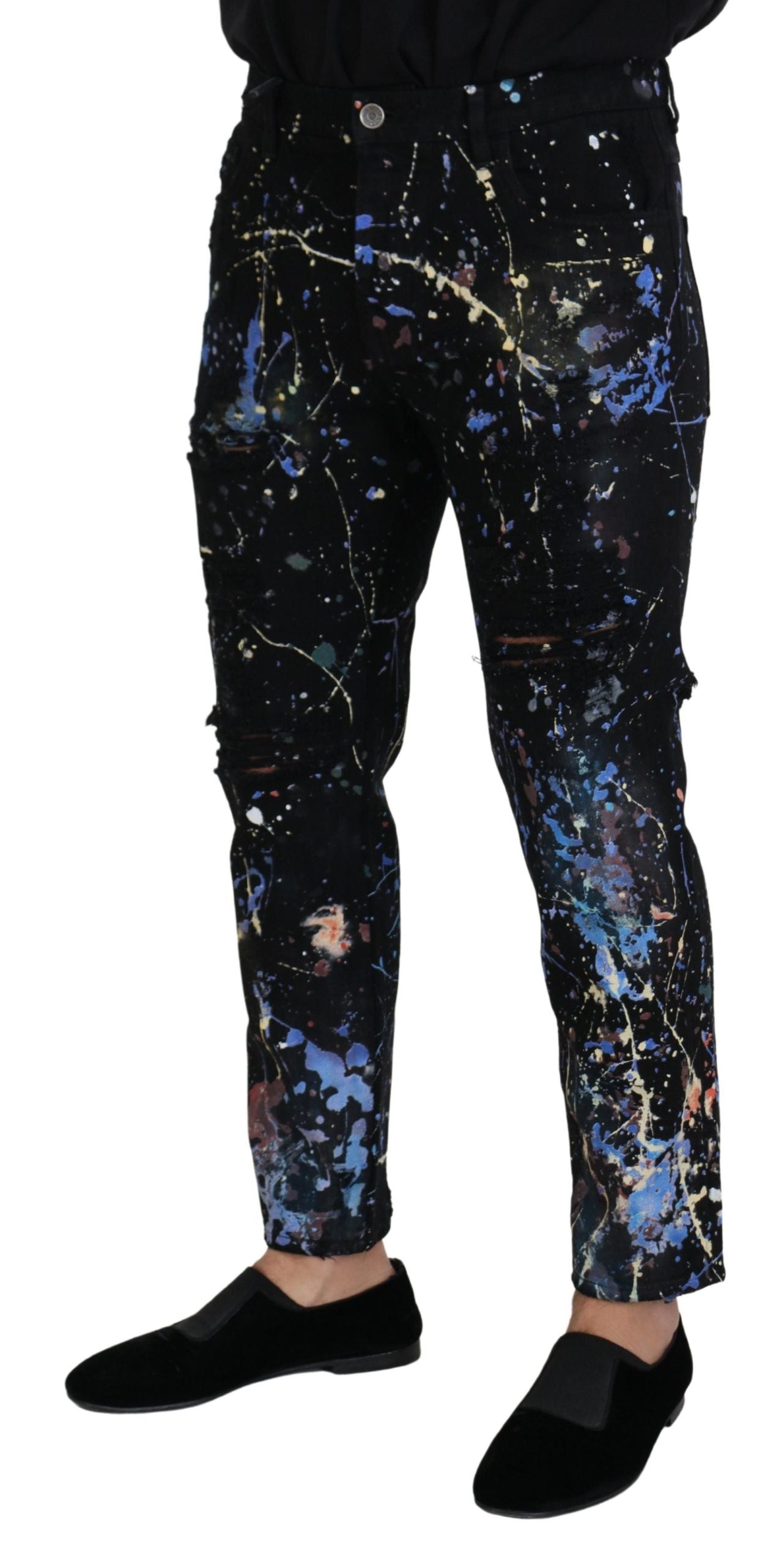 Dolce & Gabbana Exquisite Color Splash Print Denim Pants IT48 / M