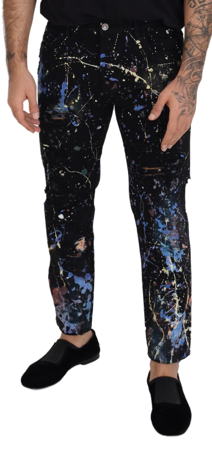 Dolce & Gabbana Exquisite Color Splash Print Denim Pants IT48 / M