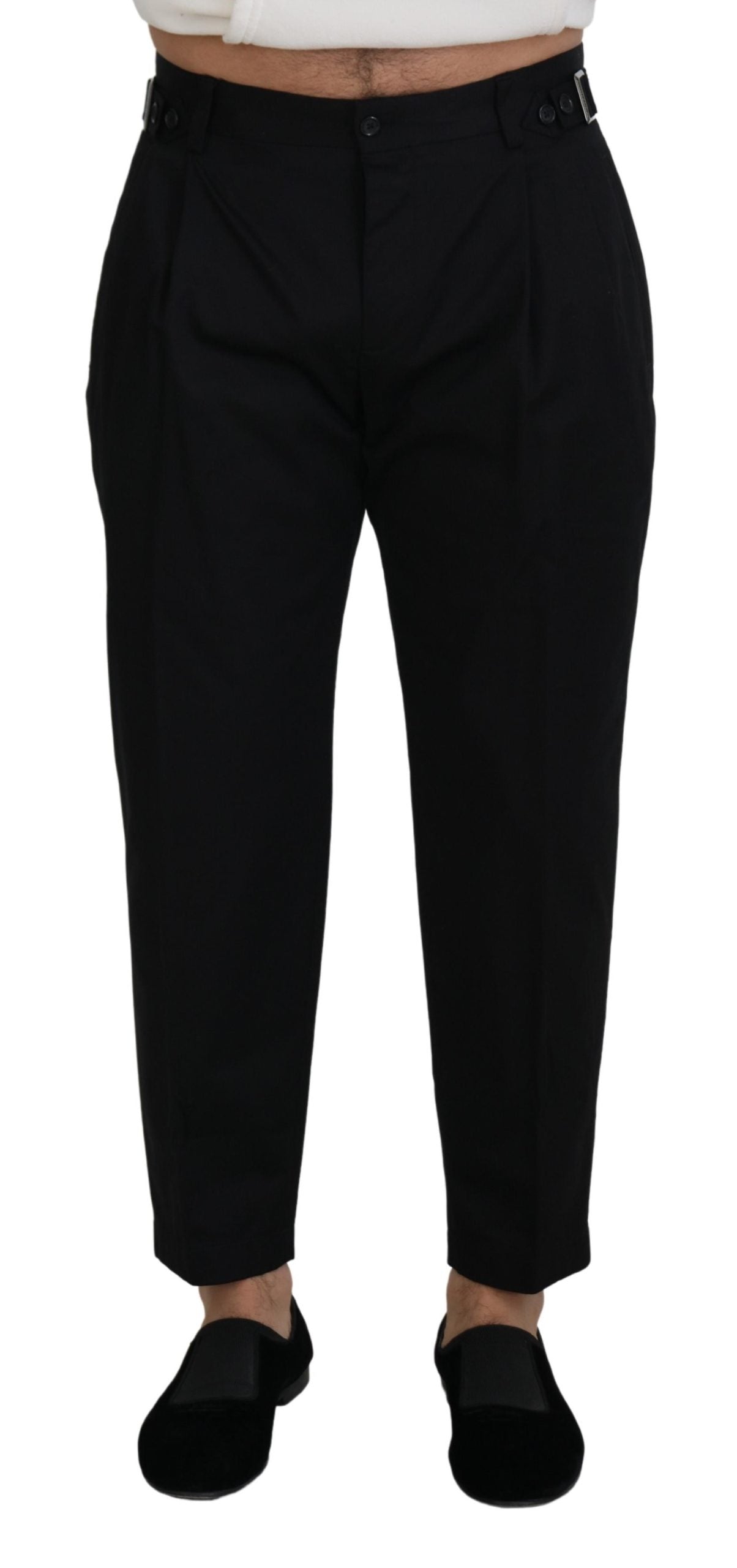 Dolce & Gabbana Sleek Black Italian Designer Pants with Side Buckle IT46 / S