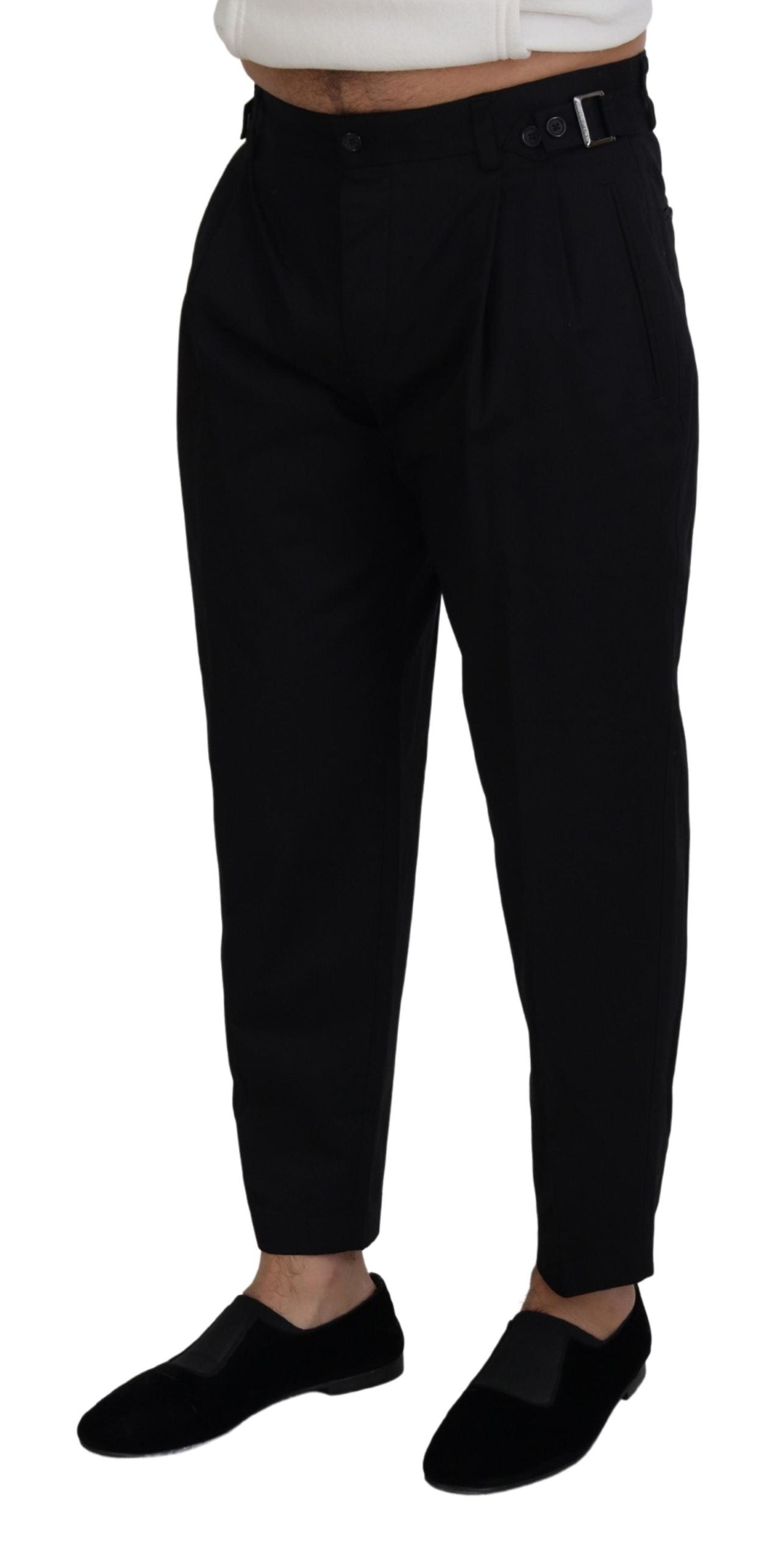 Dolce & Gabbana Sleek Black Italian Designer Pants with Side Buckle IT46 / S