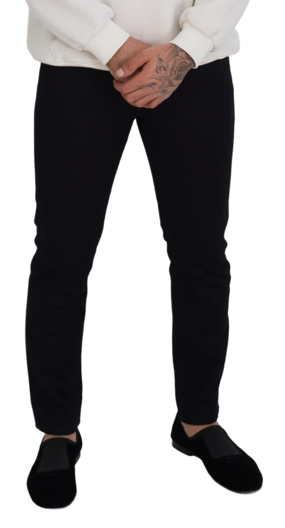 Dolce & Gabbana Elegant Black Silk Blend Denim Pants IT48 / M