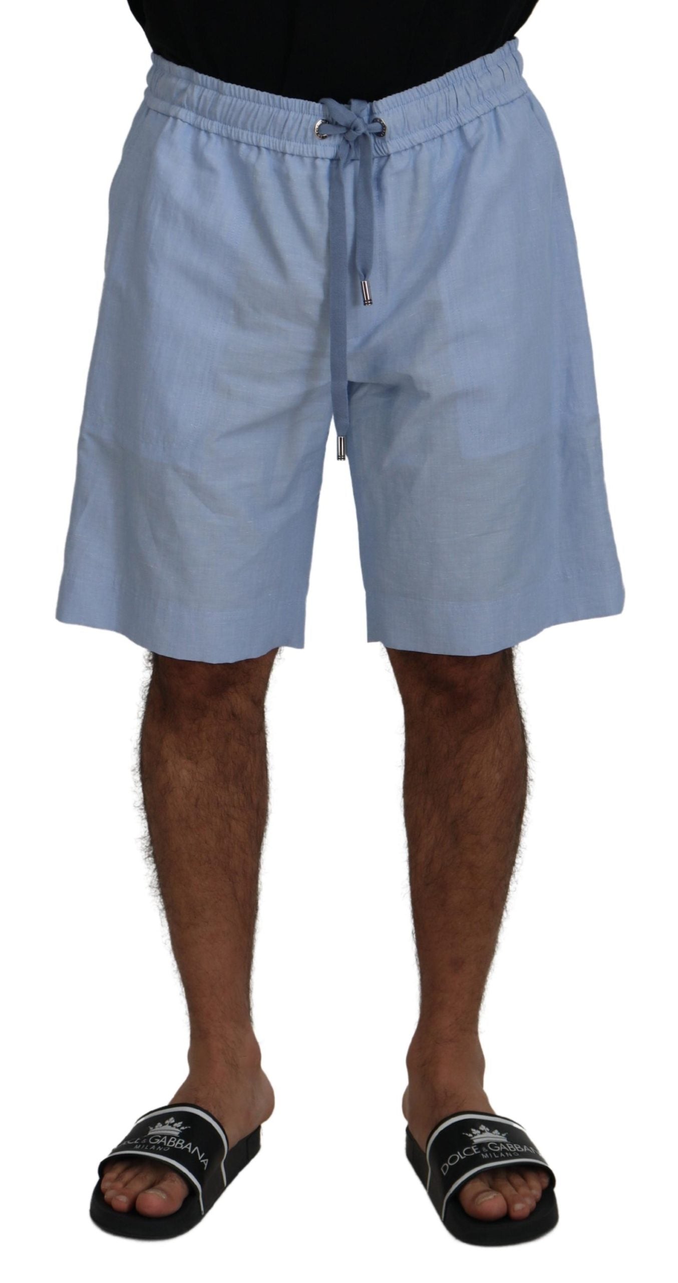 Dolce & Gabbana Elegant Light Blue Linen-Cotton Summer Shorts IT56 / XL