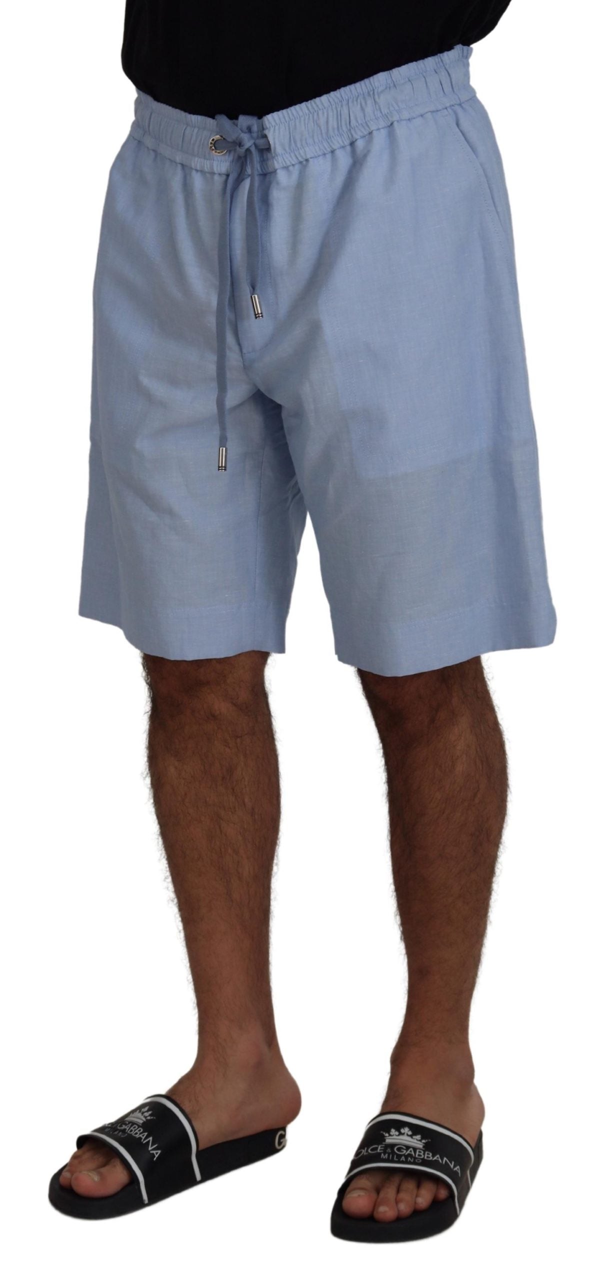 Dolce & Gabbana Elegant Light Blue Linen-Cotton Summer Shorts IT56 / XL