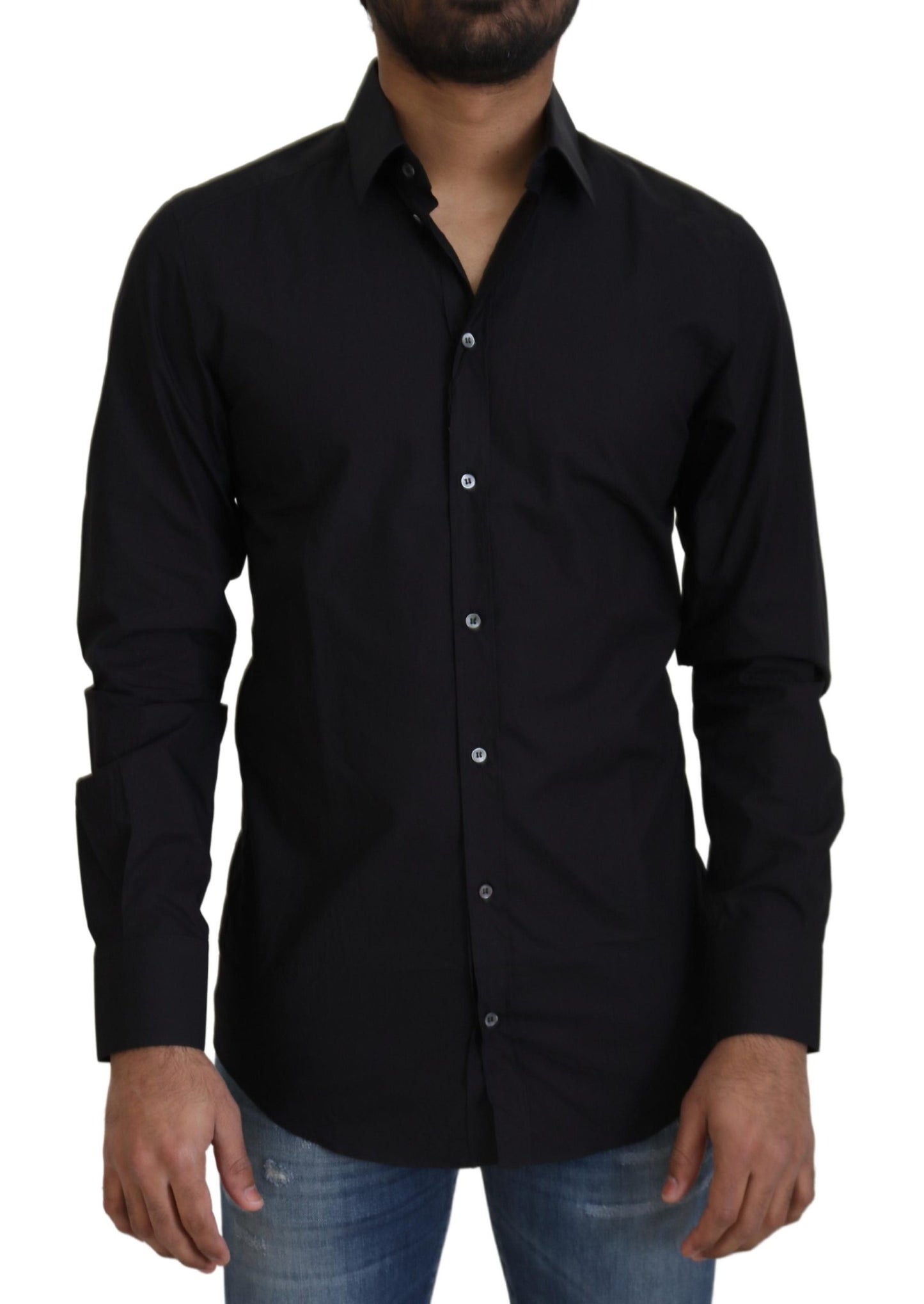 Dolce & Gabbana Elegant Slim Fit Black Cotton Dress Shirt IT38 / XS