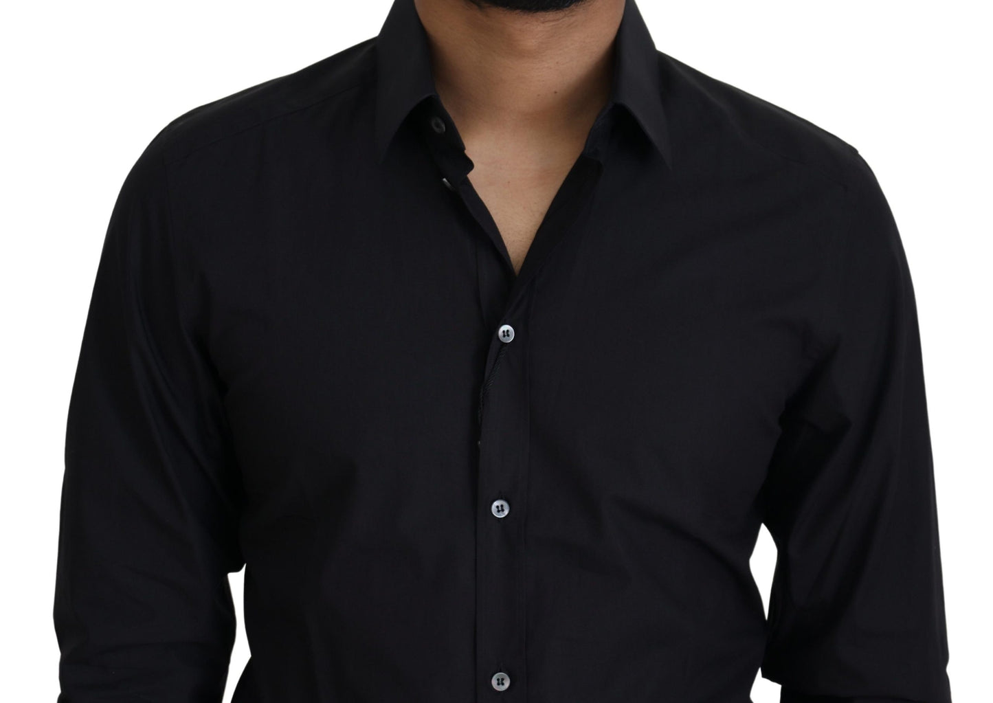 Dolce & Gabbana Elegant Slim Fit Black Cotton Dress Shirt IT38 / XS