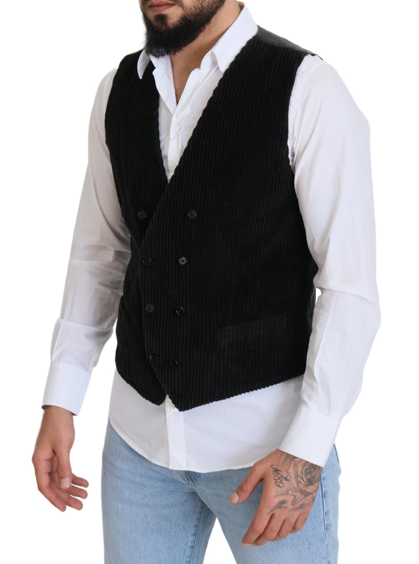 Dolce & Gabbana Elegant Black Double Breasted Dress Vest