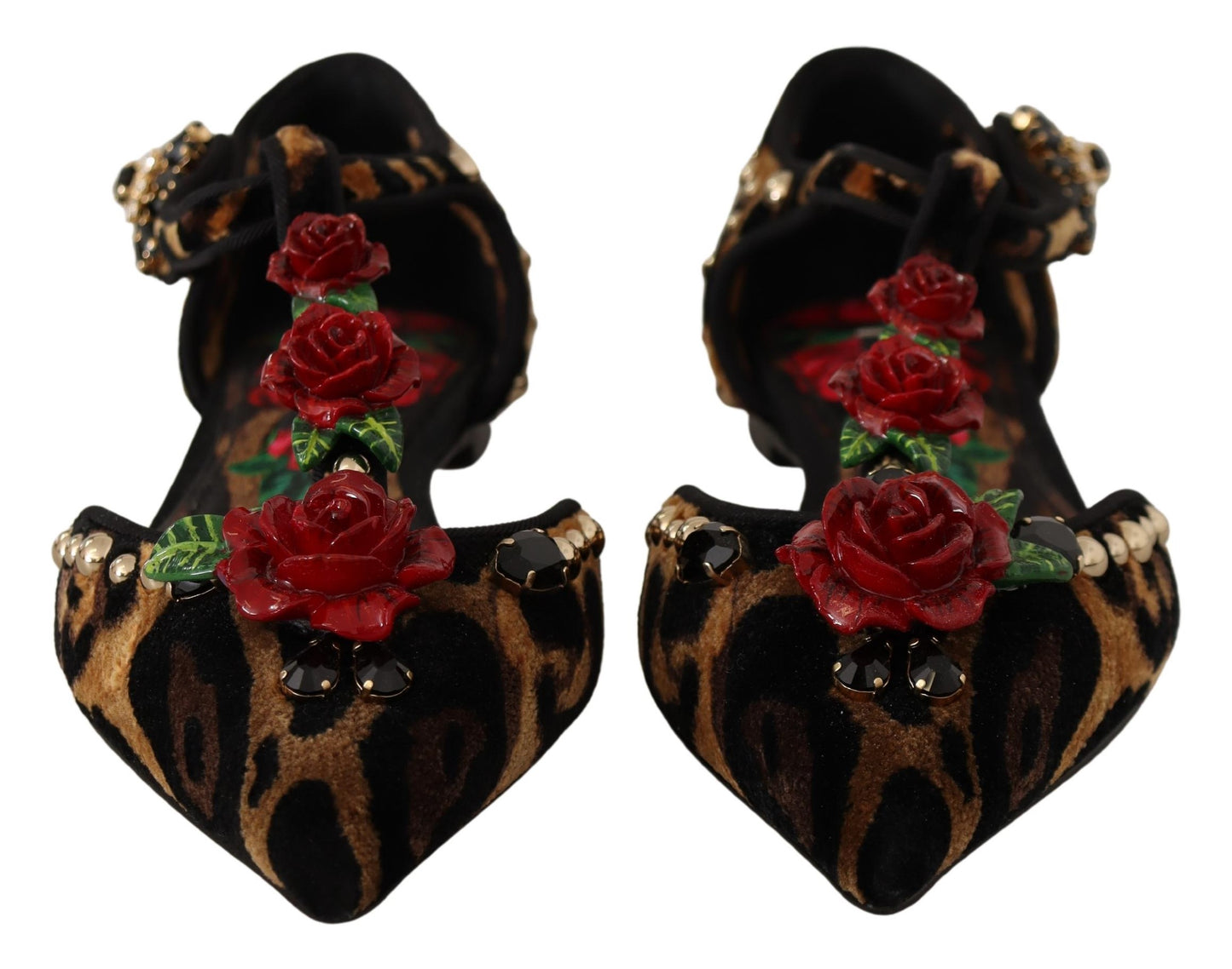 Dolce & Gabbana Floral Embellished Leopard T-Strap Sandals EU35 / US4.5