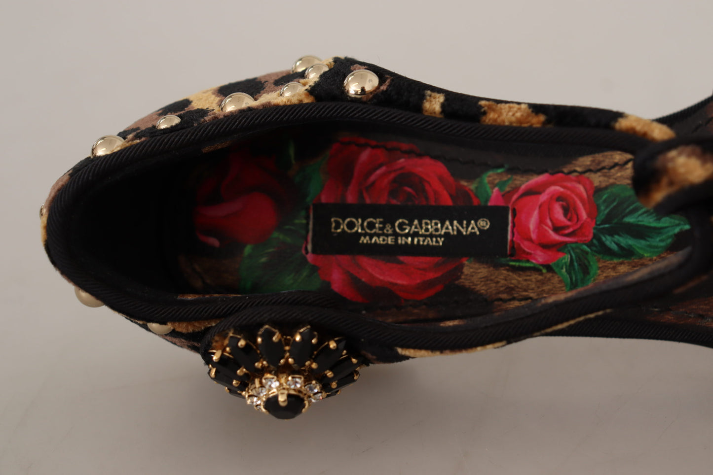 Dolce & Gabbana Floral Embellished Leopard T-Strap Sandals EU35 / US4.5