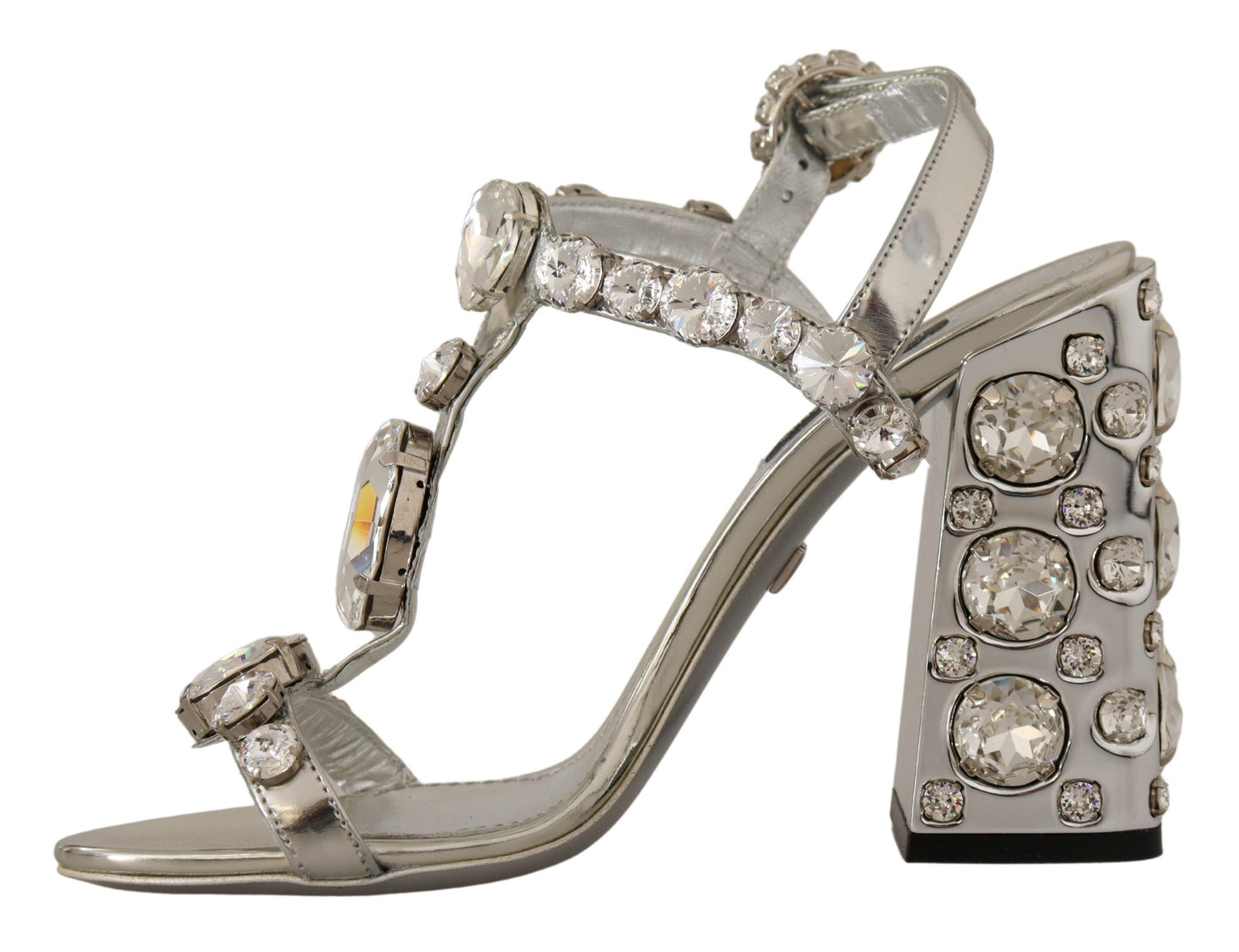 Dolce & Gabbana Crystal-Embellished Silver Leather Pumps EU37 / US6.5