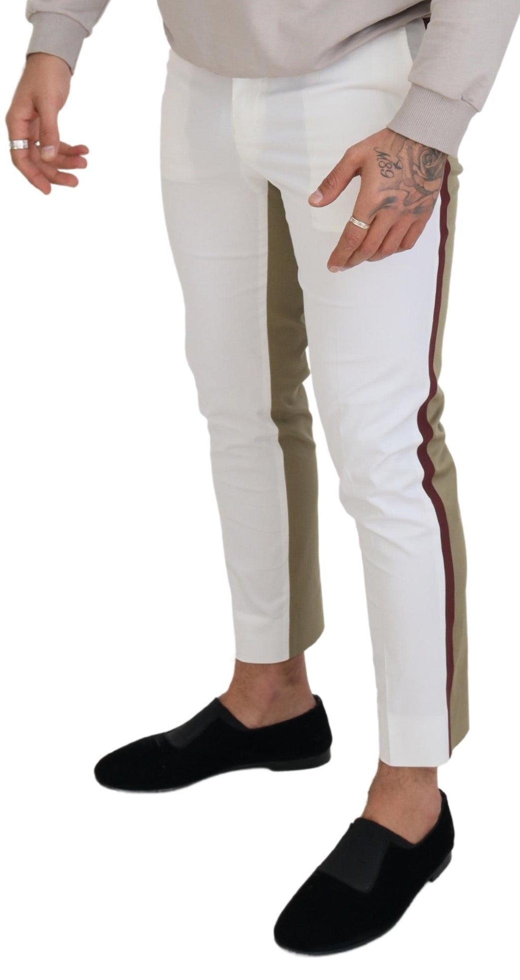 Dolce & Gabbana Two-Tone White & Brown Chic Cotton Pants IT48 / M