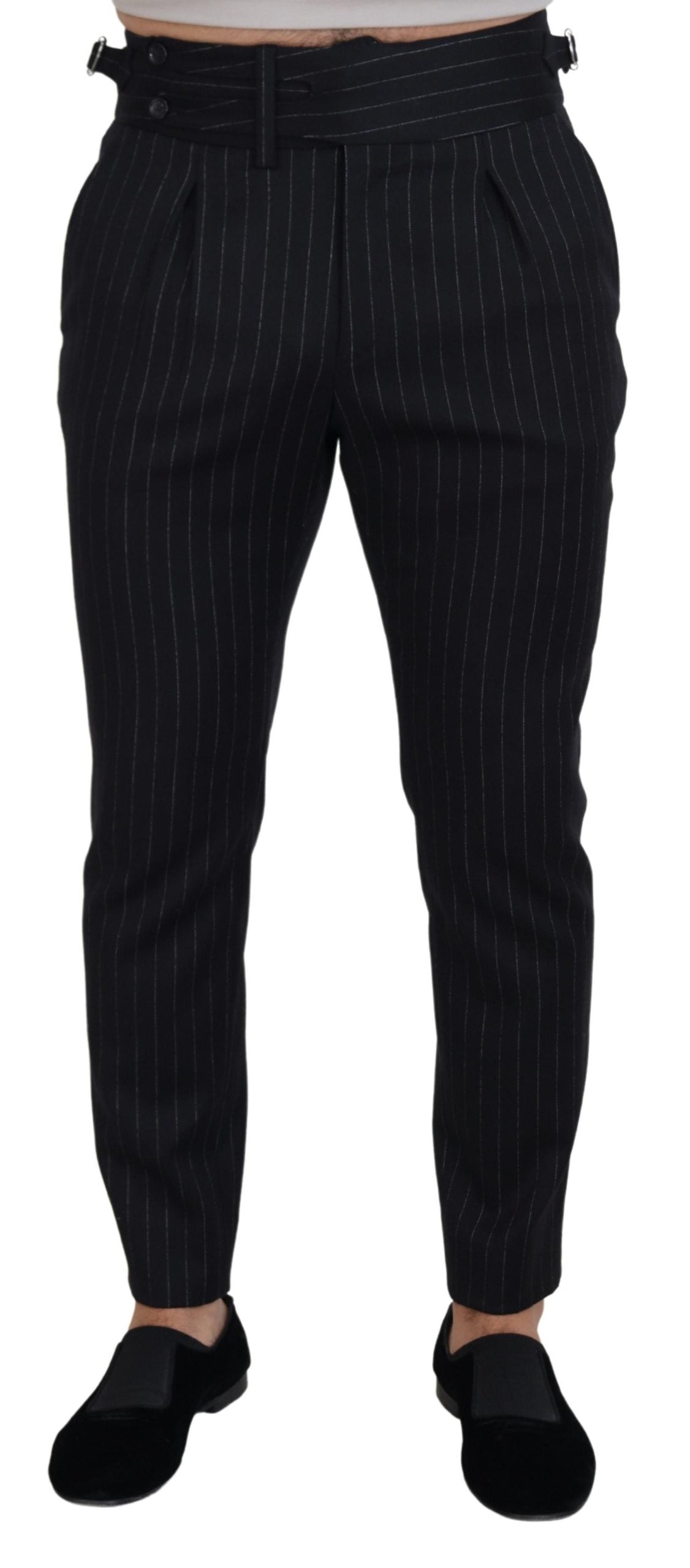 Dolce & Gabbana Elegant Black Striped Wool Blend Trousers IT48 / M