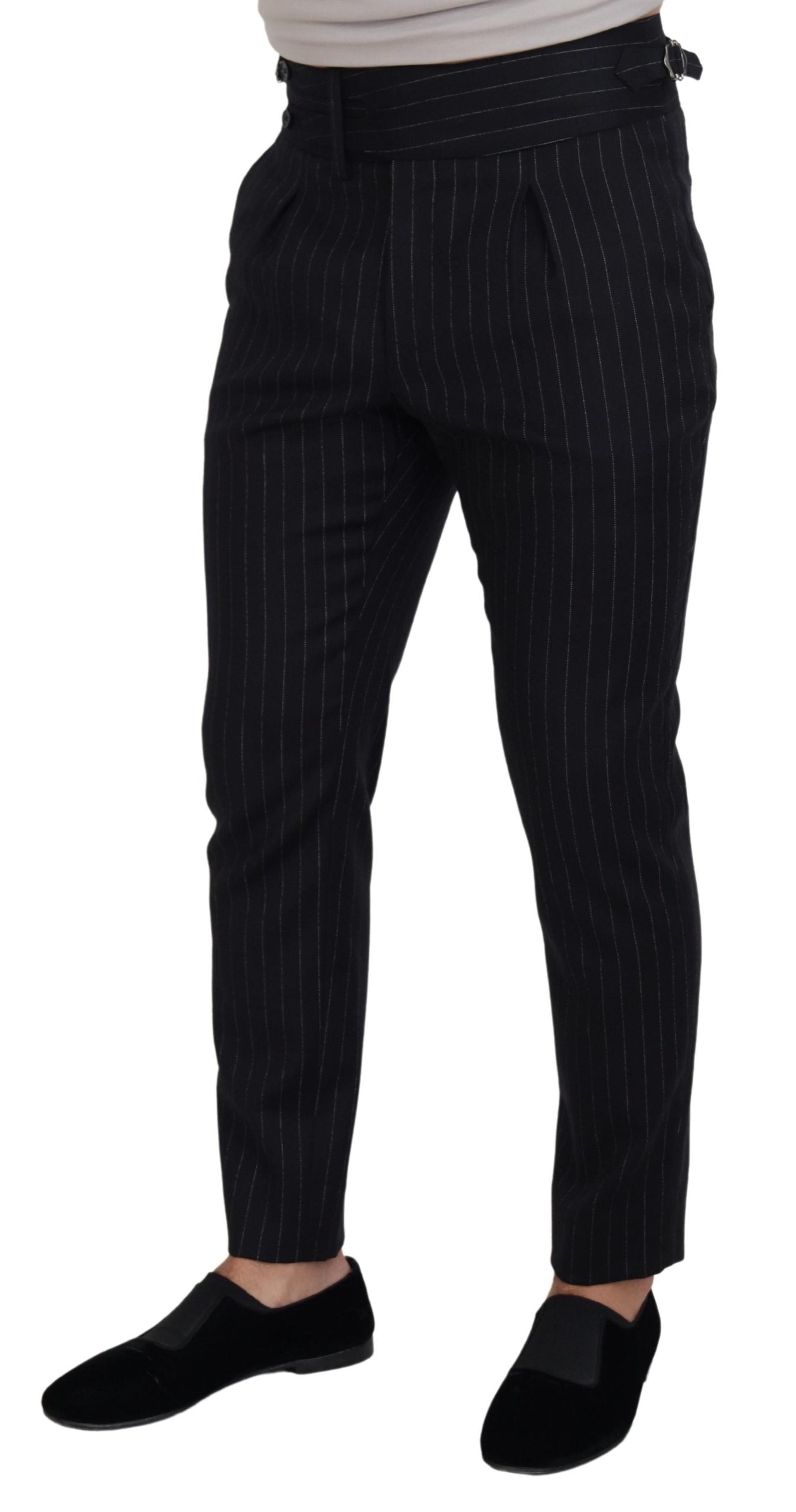 Dolce & Gabbana Elegant Black Striped Wool Blend Trousers IT48 / M