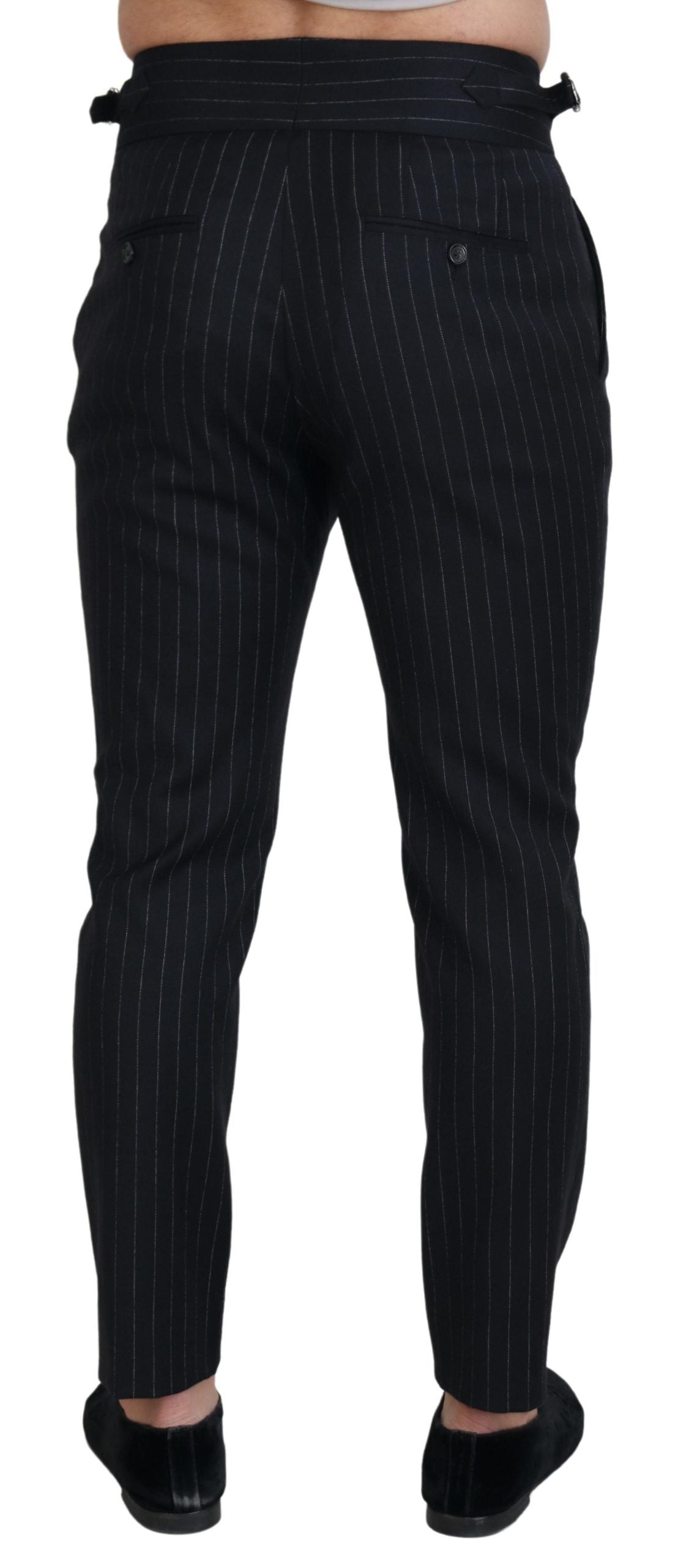 Dolce & Gabbana Elegant Black Striped Wool Blend Trousers IT48 / M