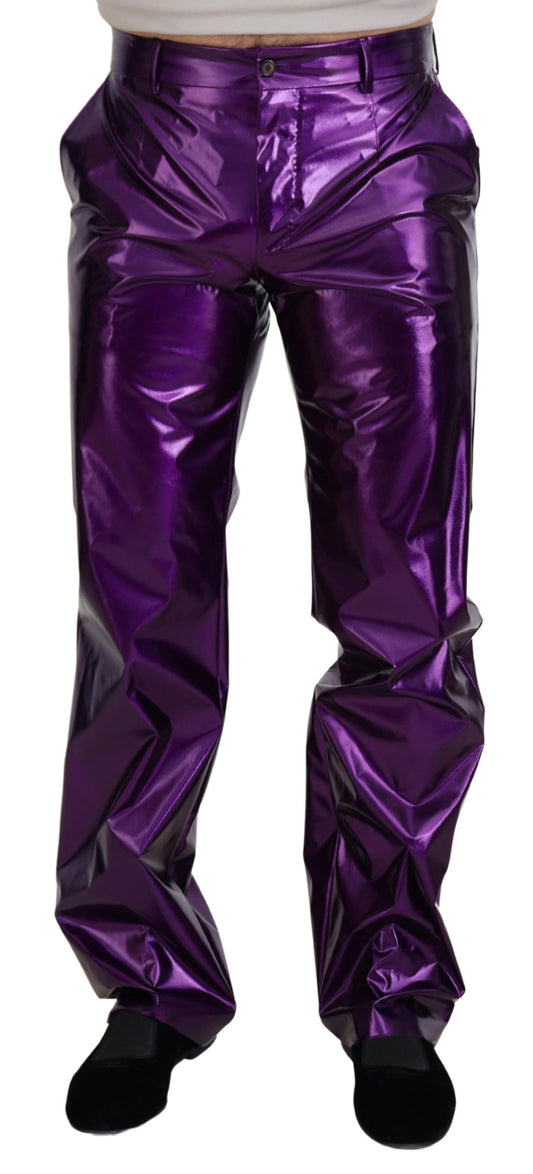 Dolce & Gabbana Elegant Shining Purple Straight Fit Pants IT44 / XS