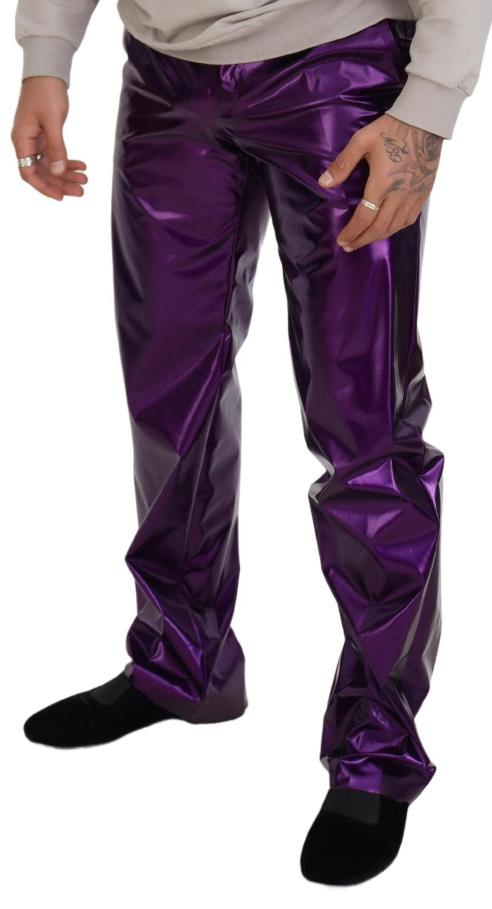 Dolce & Gabbana Elegant Shining Purple Straight Fit Pants IT44 / XS