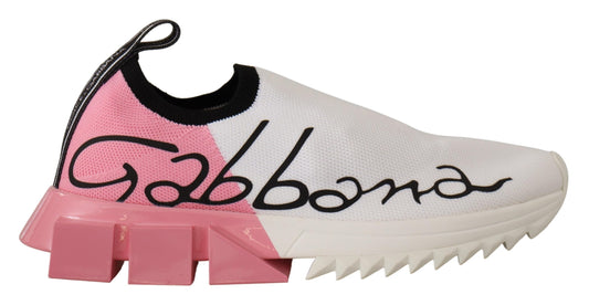 Dolce & Gabbana Elegant Sorrento Slip-On Sneakers in White & Pink EU35 / US4.5