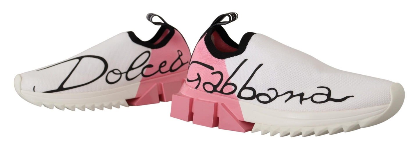 Dolce & Gabbana Elegant Sorrento Slip-On Sneakers in White & Pink EU35 / US4.5