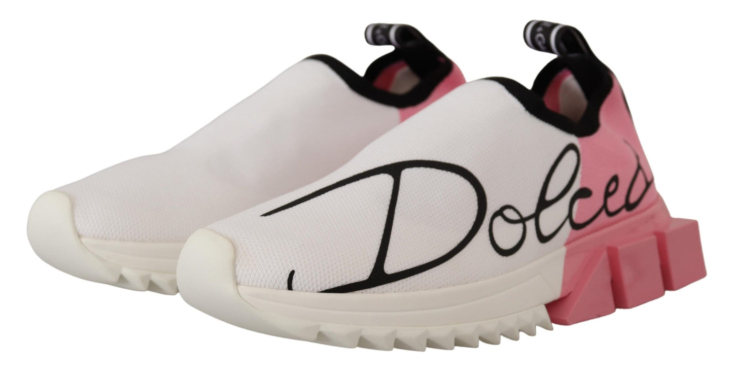 Dolce & Gabbana Elegant Sorrento Slip-On Sneakers in White & Pink EU35 / US4.5