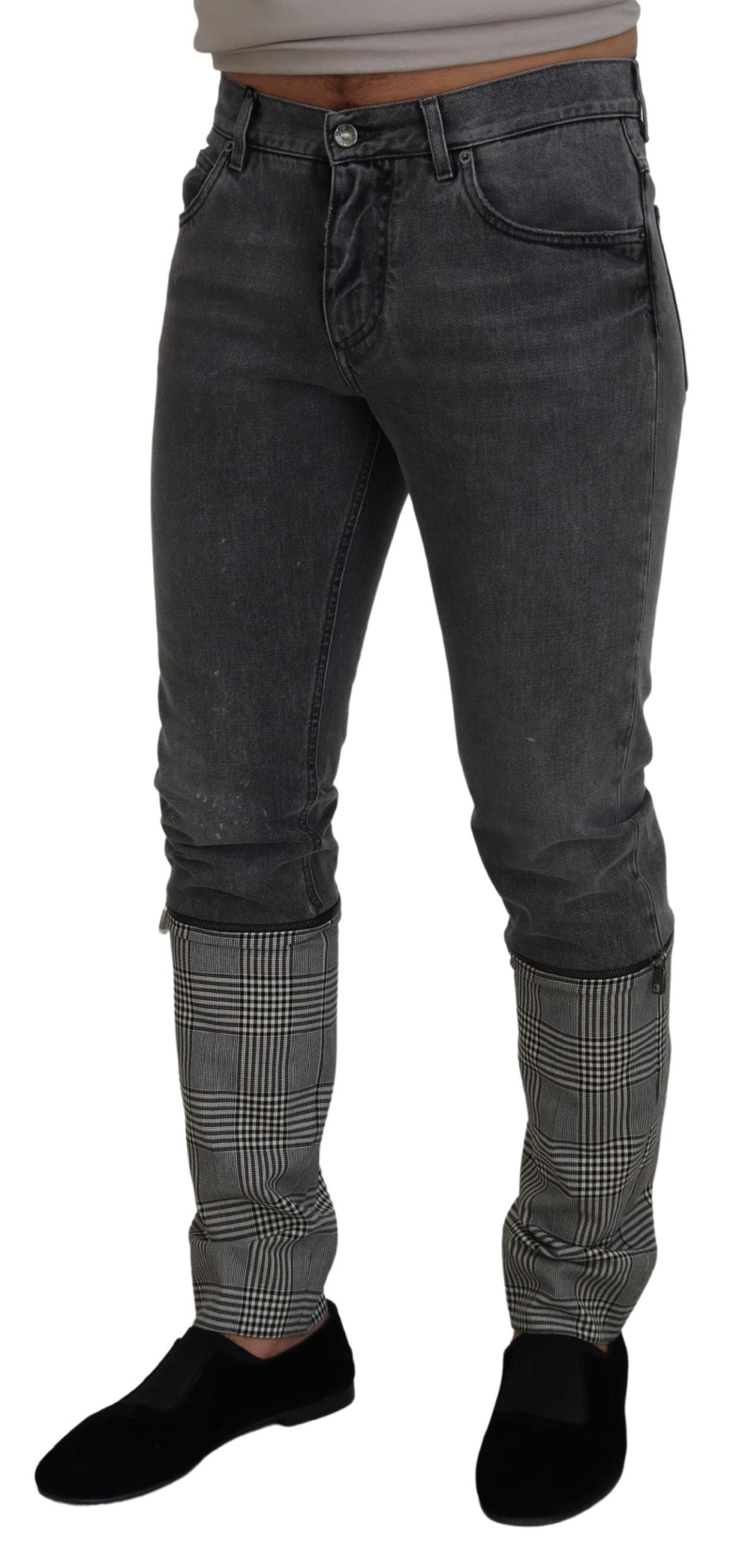 Dolce & Gabbana Elegant Grey Checkered Denim Treasure IT48 / M