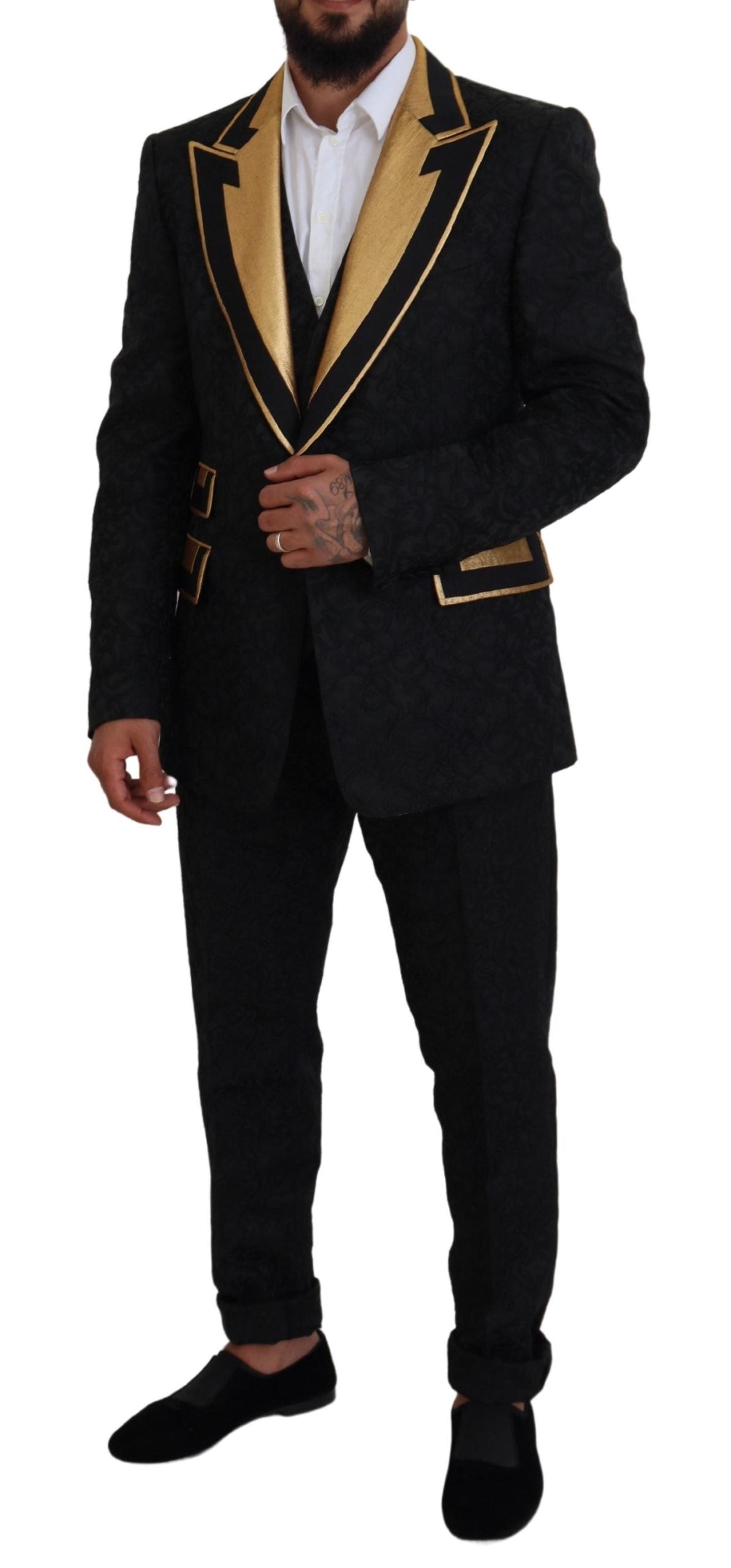 Dolce & Gabbana Elegant Black & Gold Slim Fit 3 Piece Suit IT46 / S