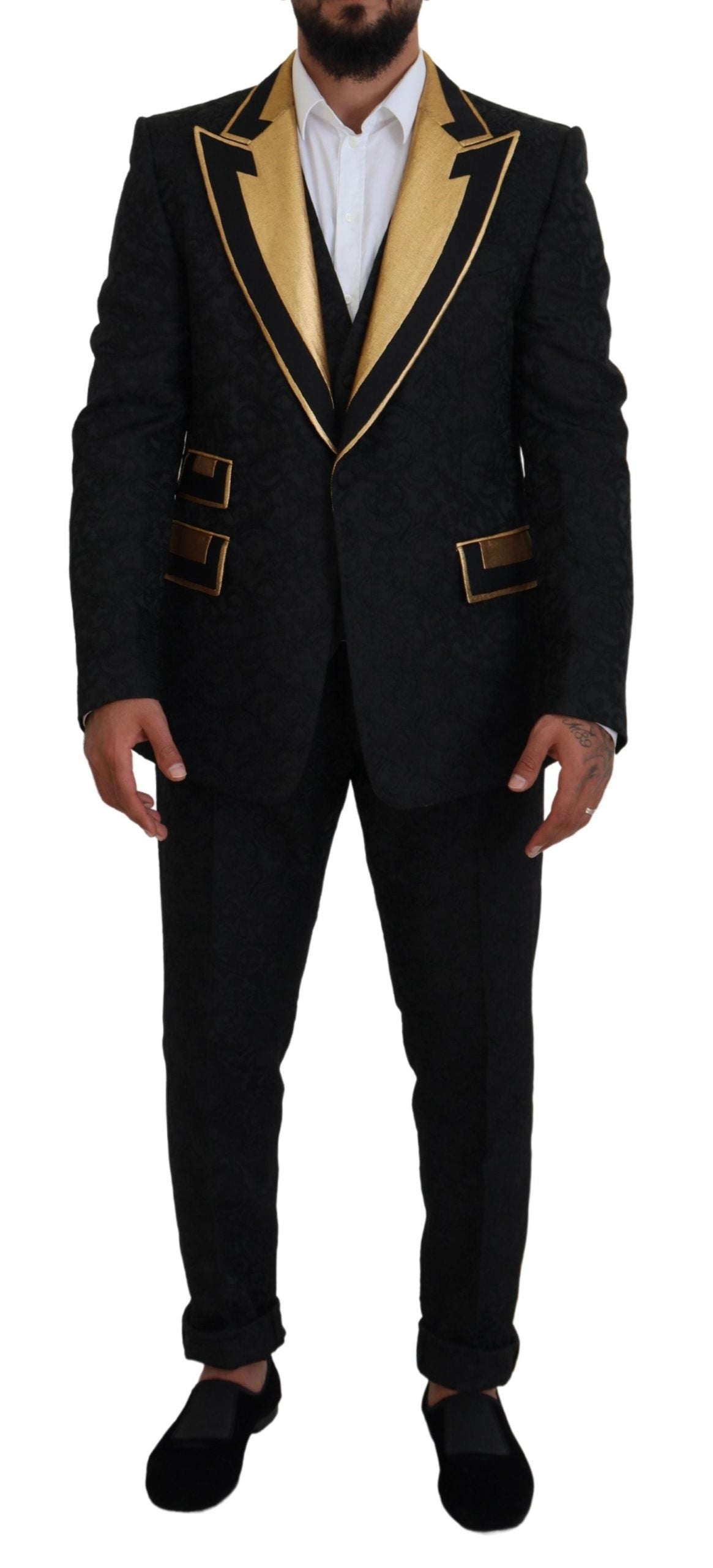 Dolce & Gabbana Elegant Black & Gold Slim Fit 3 Piece Suit IT46 / S